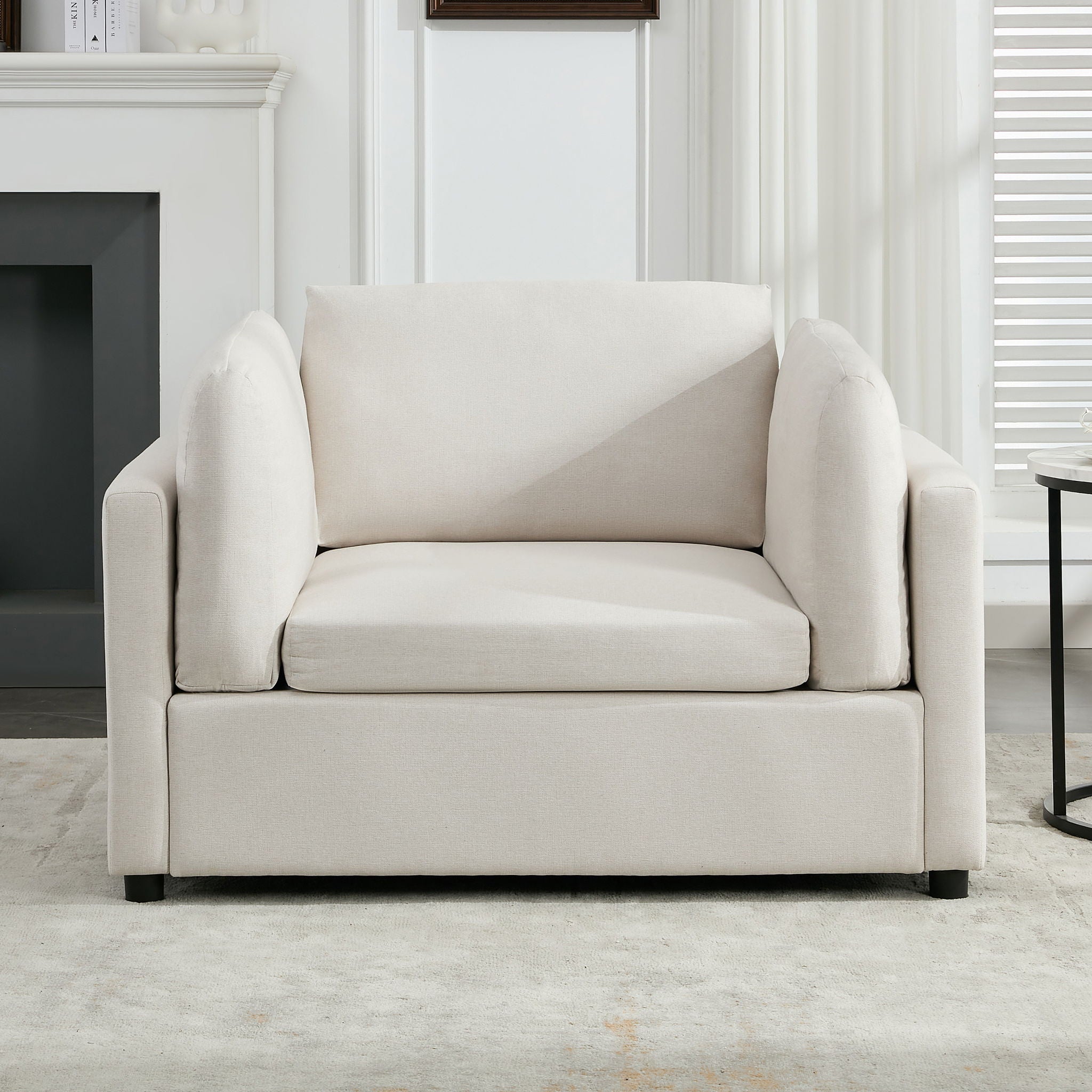 Wide Modern Oversized Armchair With Ottoman Stool, Single Sofa With Lumbar Support, Accent Chair