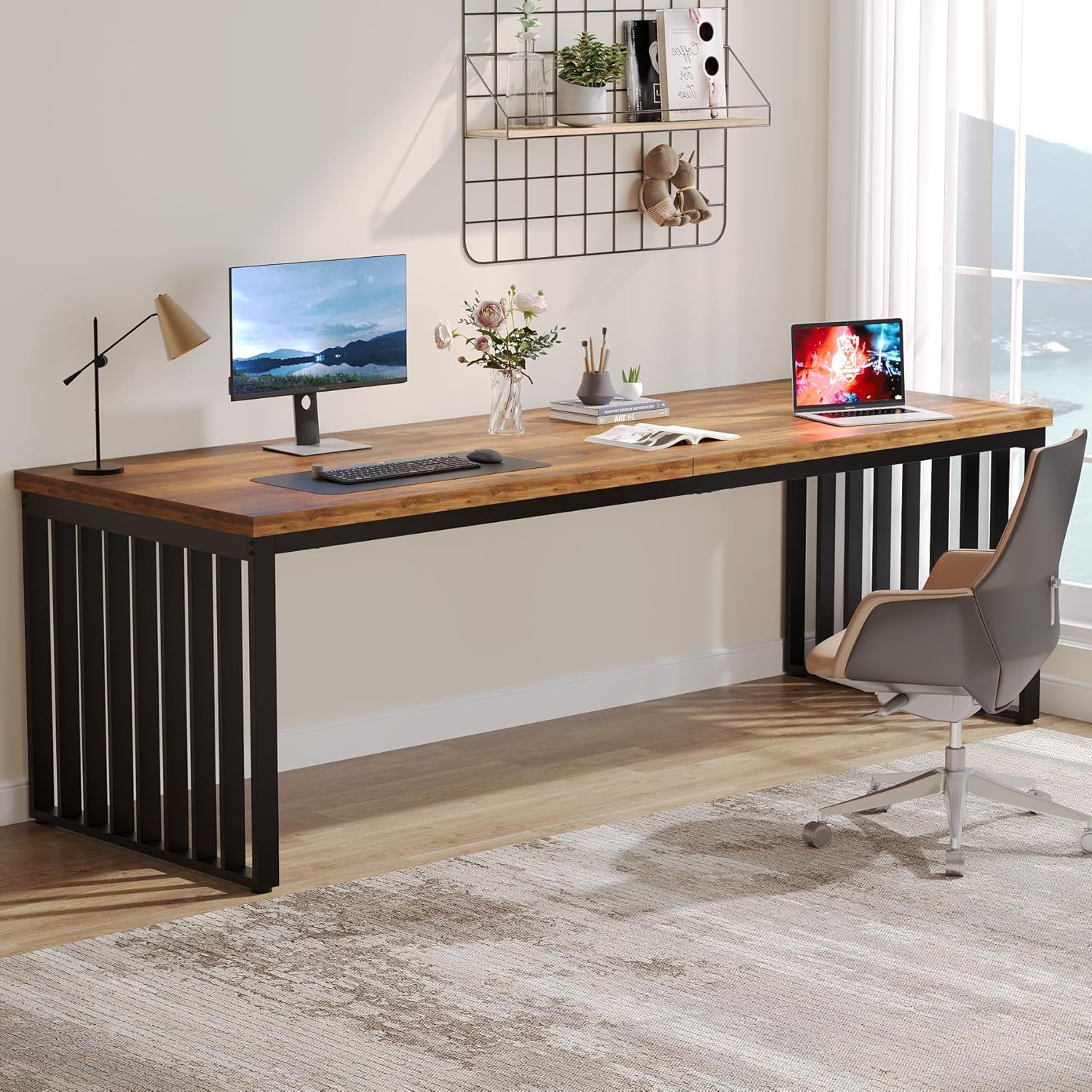 Double Computer Desk For 2 Person, Extra Long Workstation