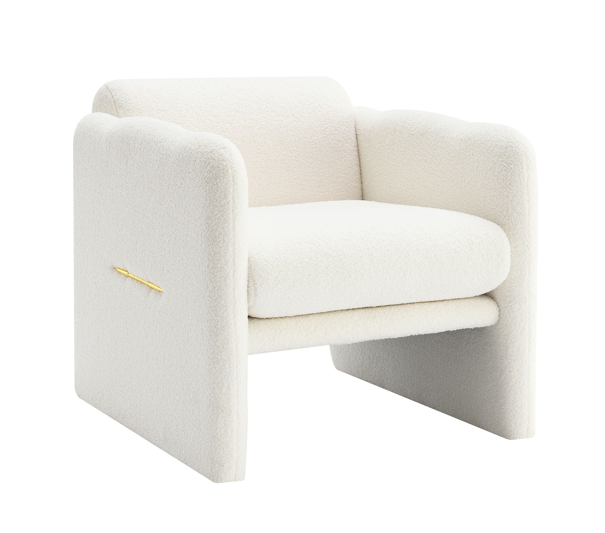 Arm Chair With Waved Arms, Metal Decoration On Both Side Arms
