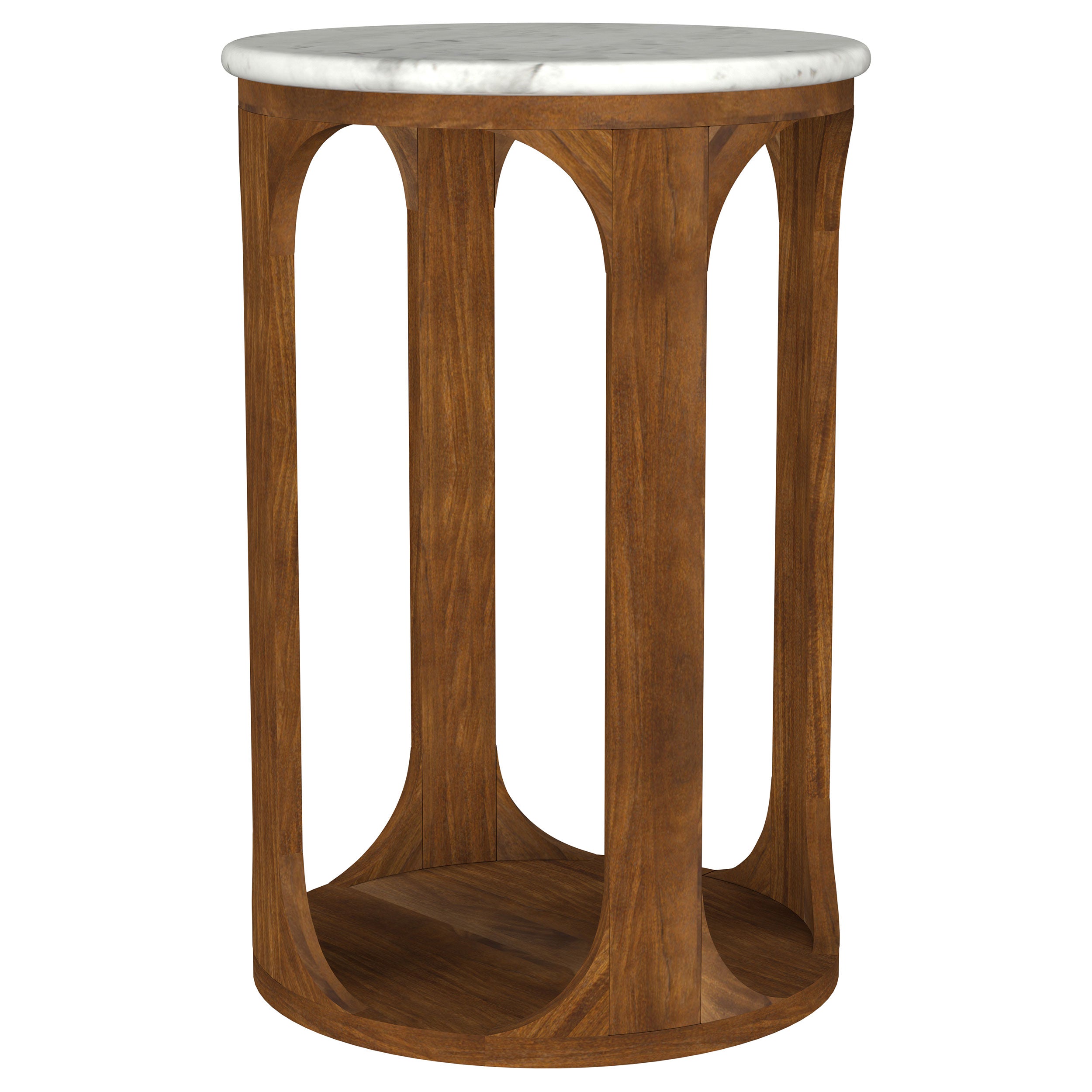 Berkeley Round Marble Top Side Table White and Brown-