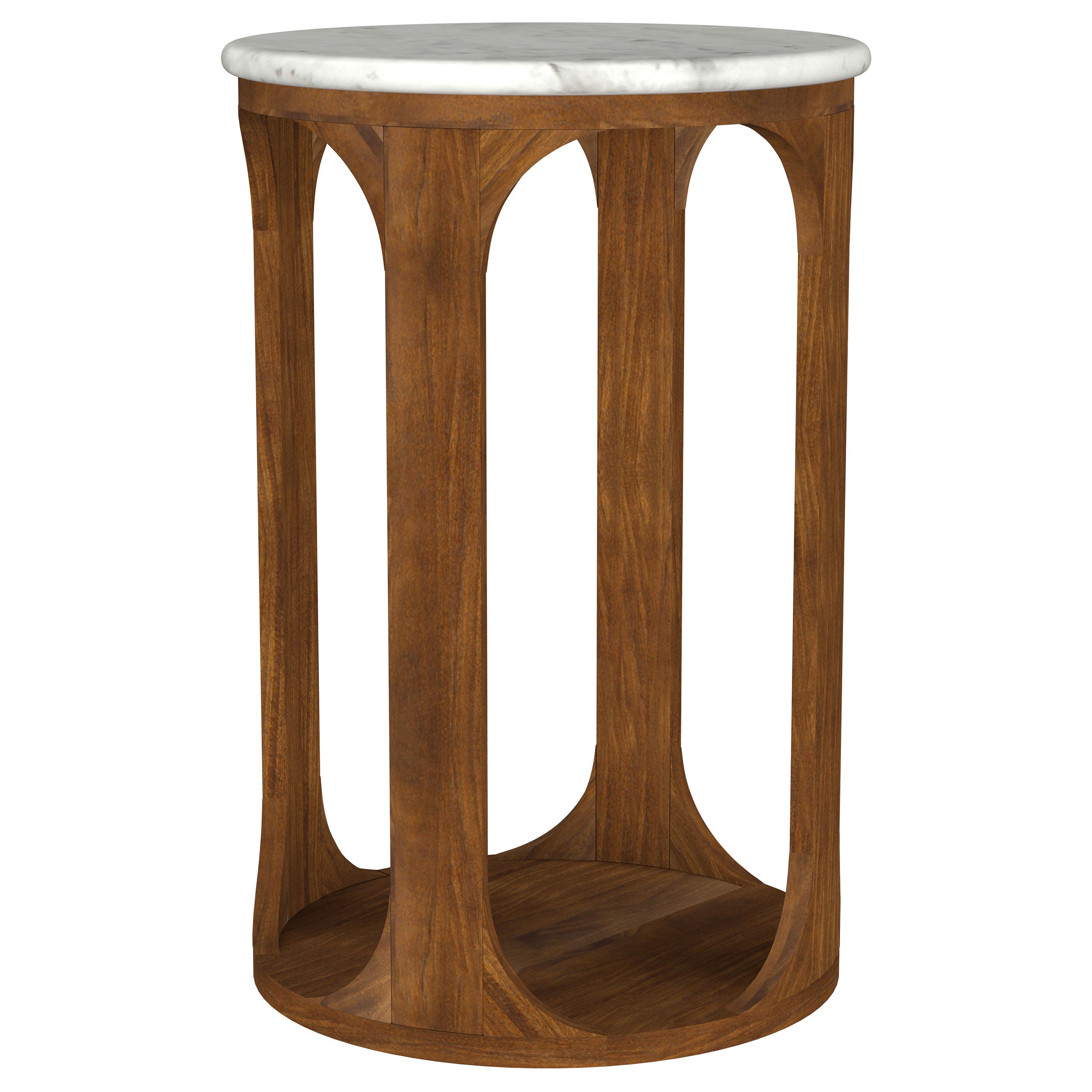 Berkeley Round Marble Top Side Table White and Brown-
