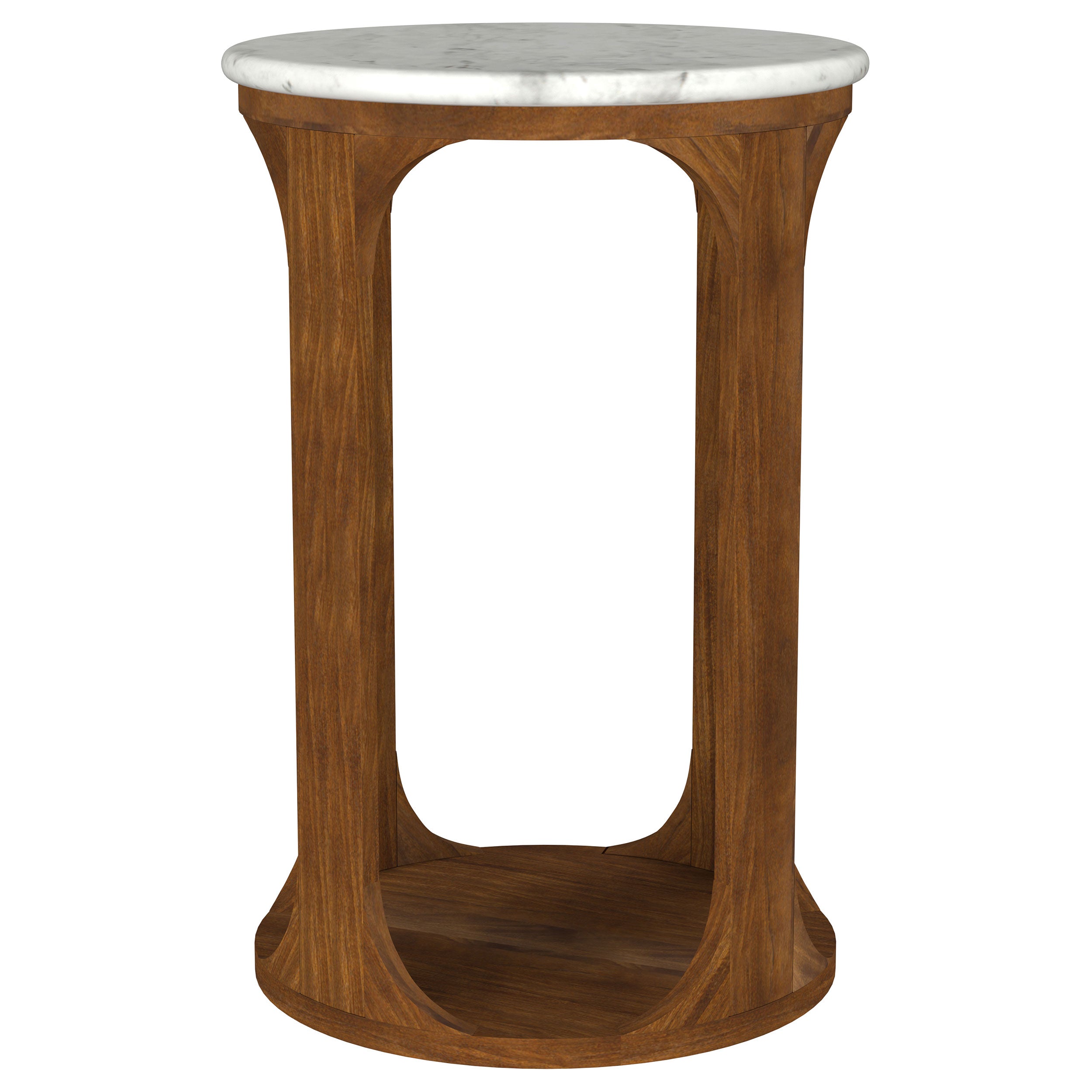 Berkeley Round Marble Top Side Table White and Brown-