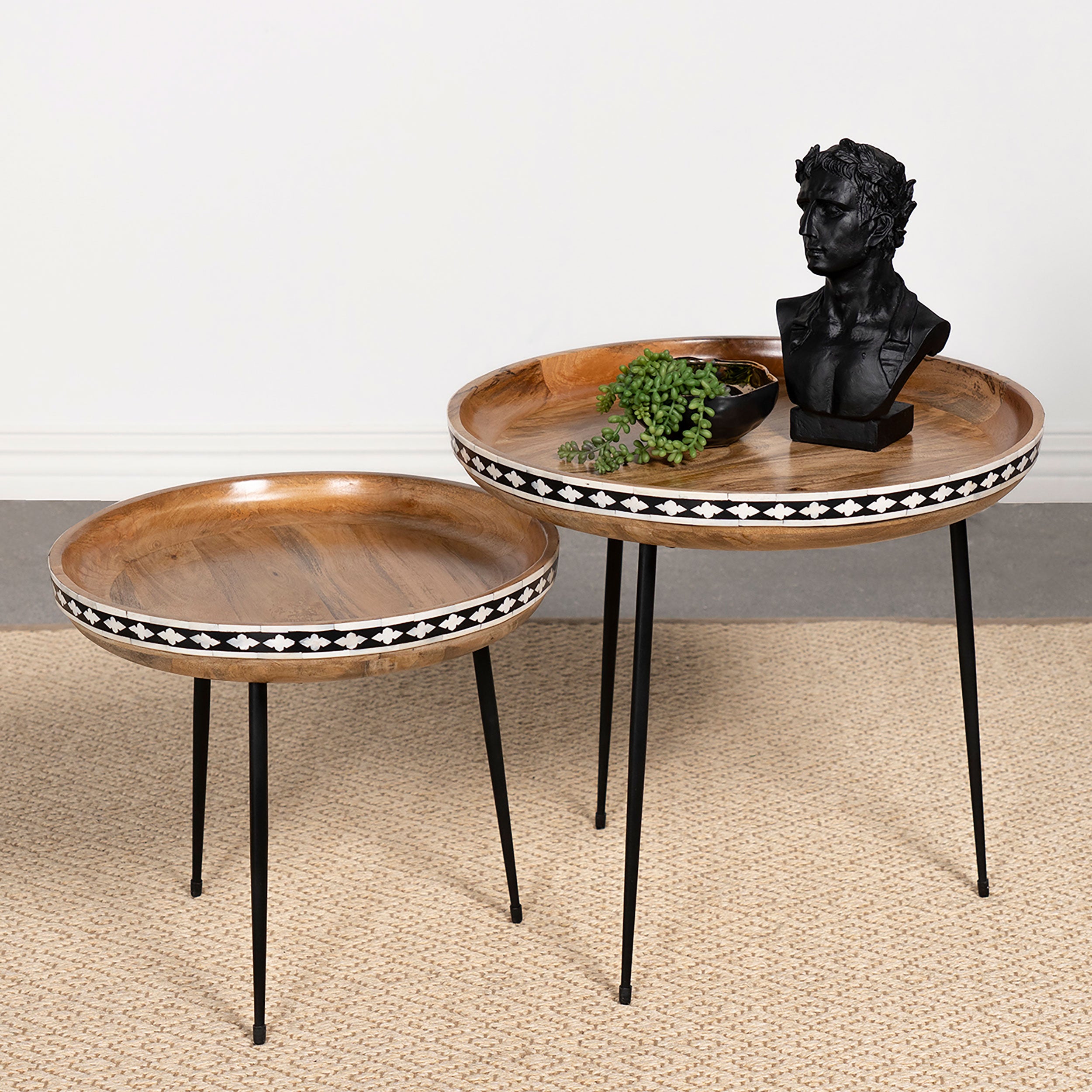 Ollie 2-piece Solid Wood Bone Inlay Nesting Table Natural-