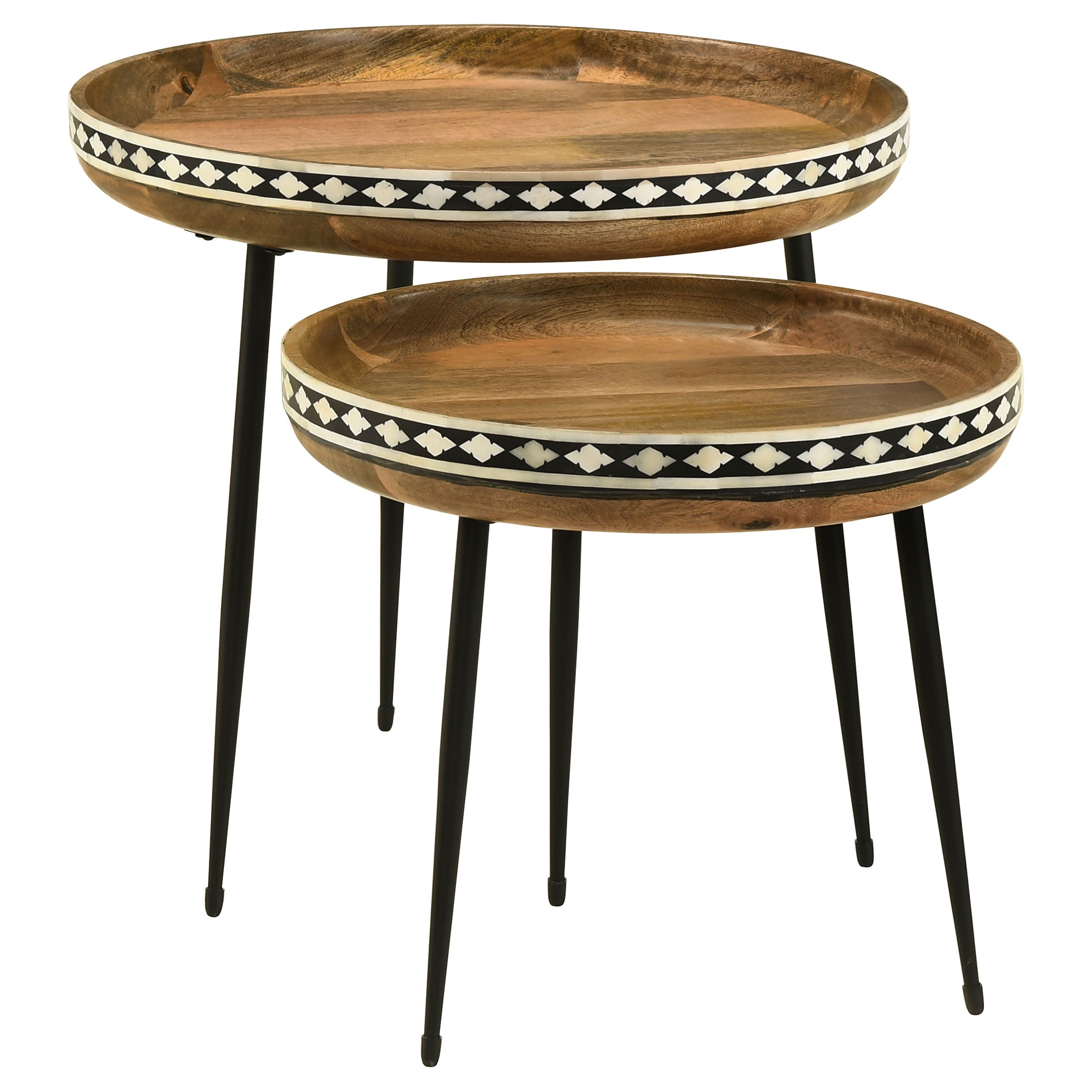 Ollie 2-piece Solid Wood Bone Inlay Nesting Table Natural-