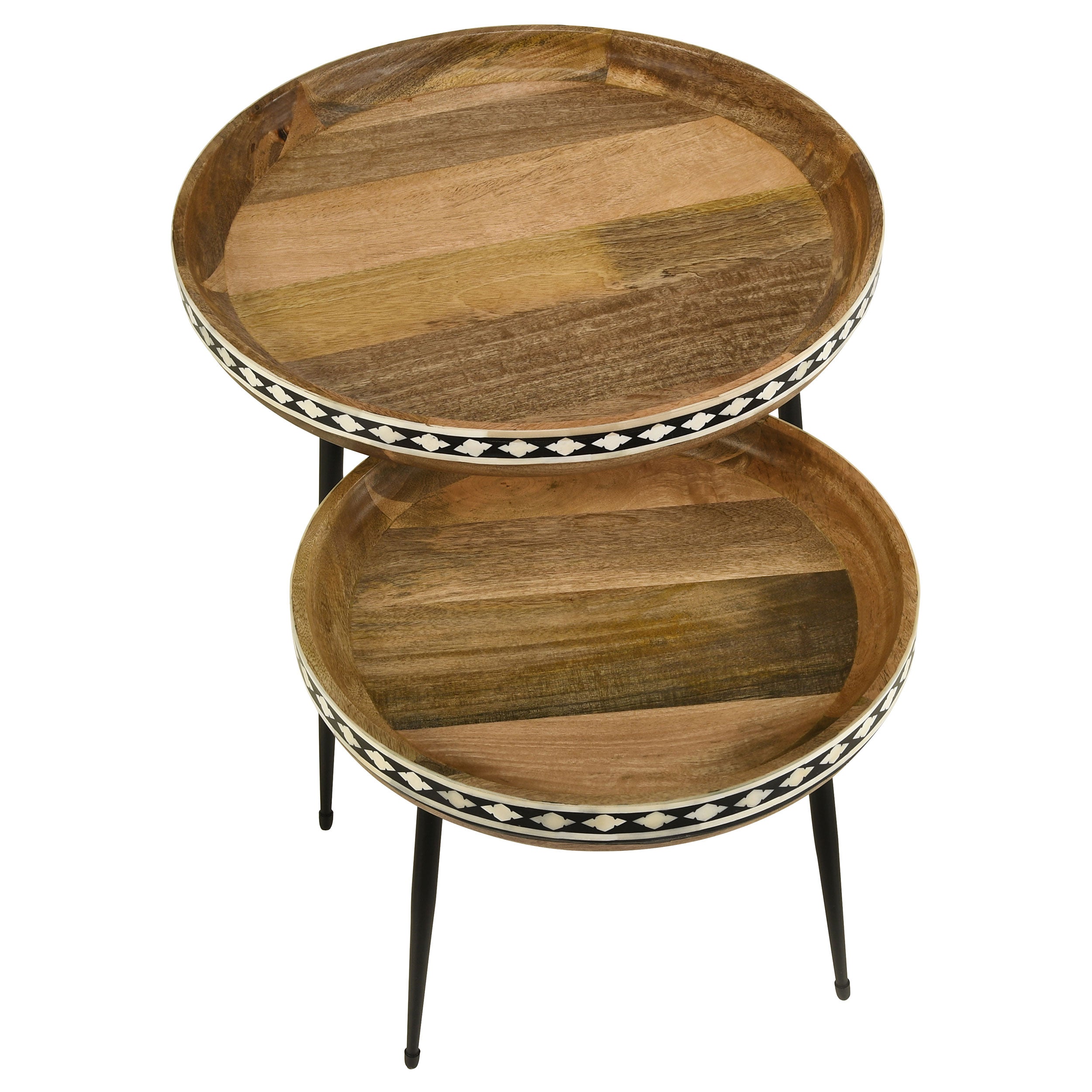 Ollie 2-piece Solid Wood Bone Inlay Nesting Table Natural-