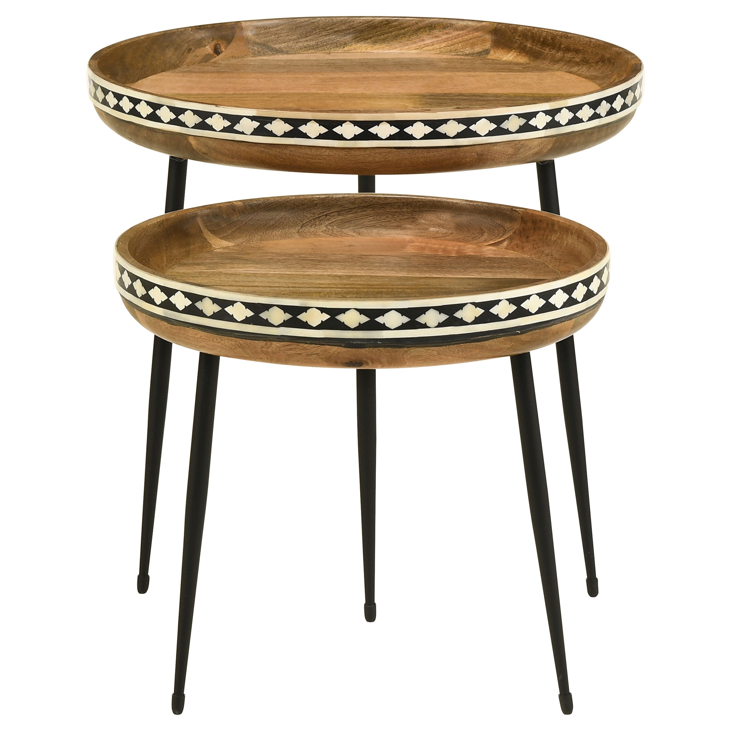 Ollie 2-piece Solid Wood Bone Inlay Nesting Table Natural-