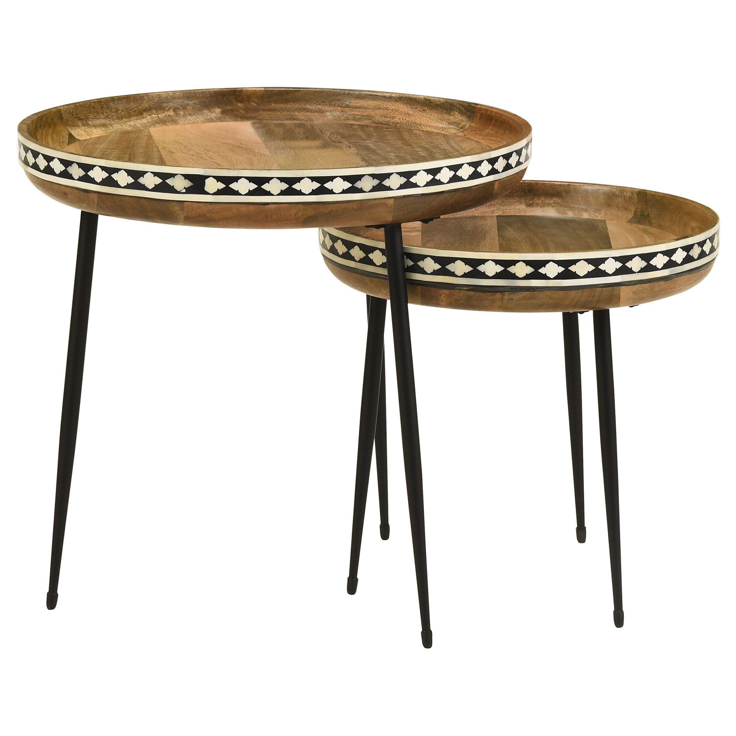 Ollie 2-piece Solid Wood Bone Inlay Nesting Table Natural-