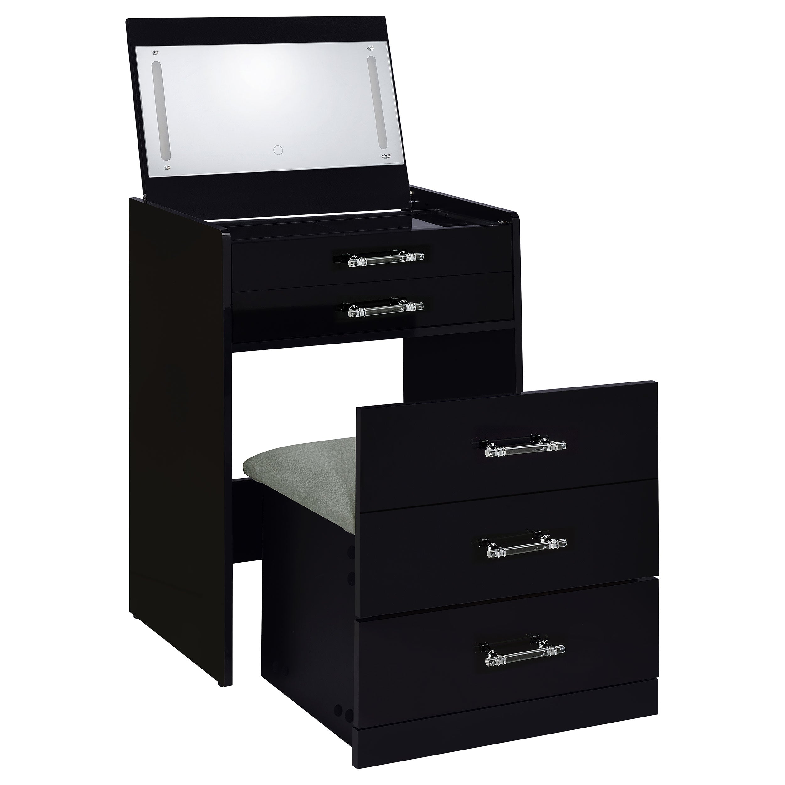 Danbury 3-drawer Makeup Vanity & Stool Set Black High Gloss-