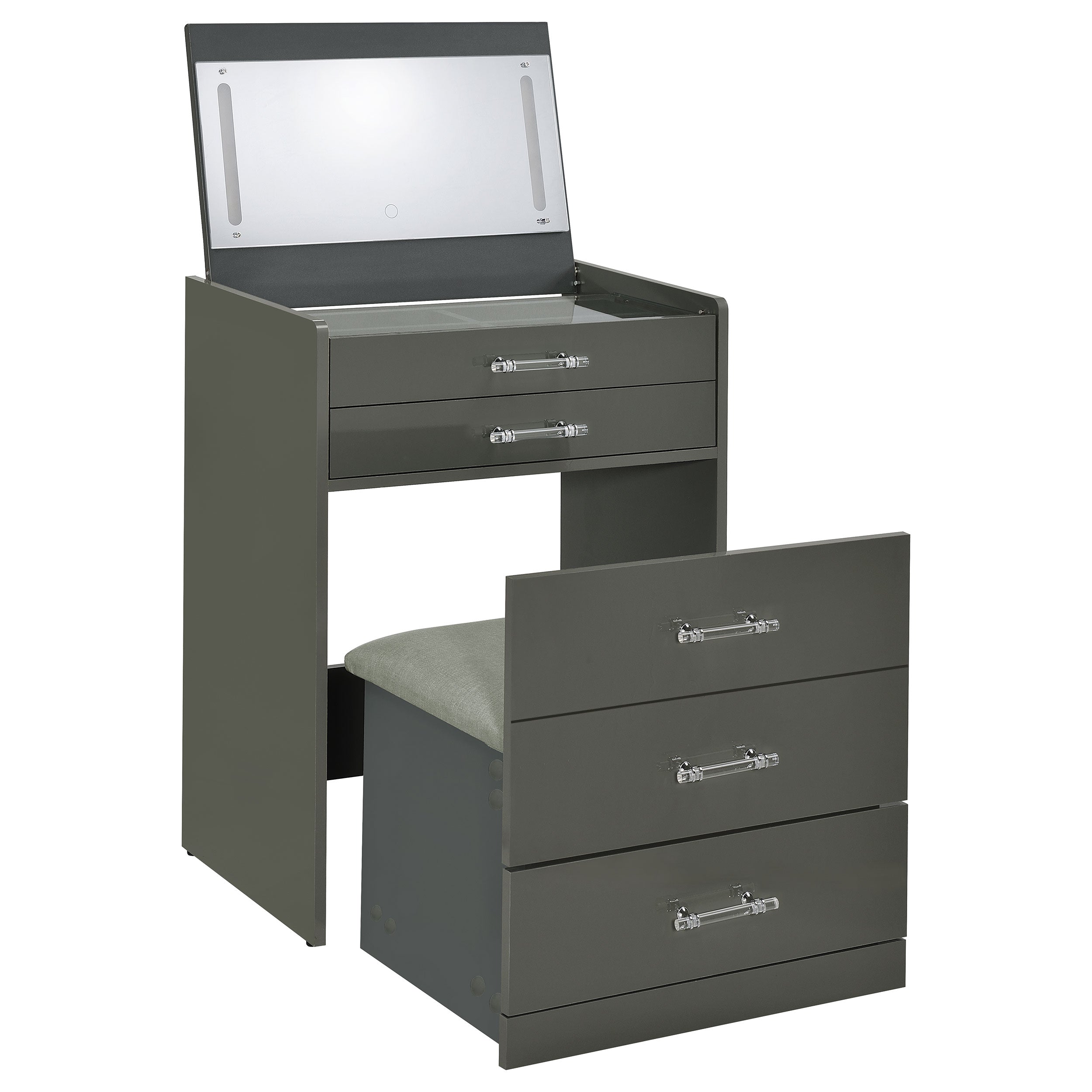 Danbury 3-drawer Makeup Vanity & Stool Set Grey High Gloss-