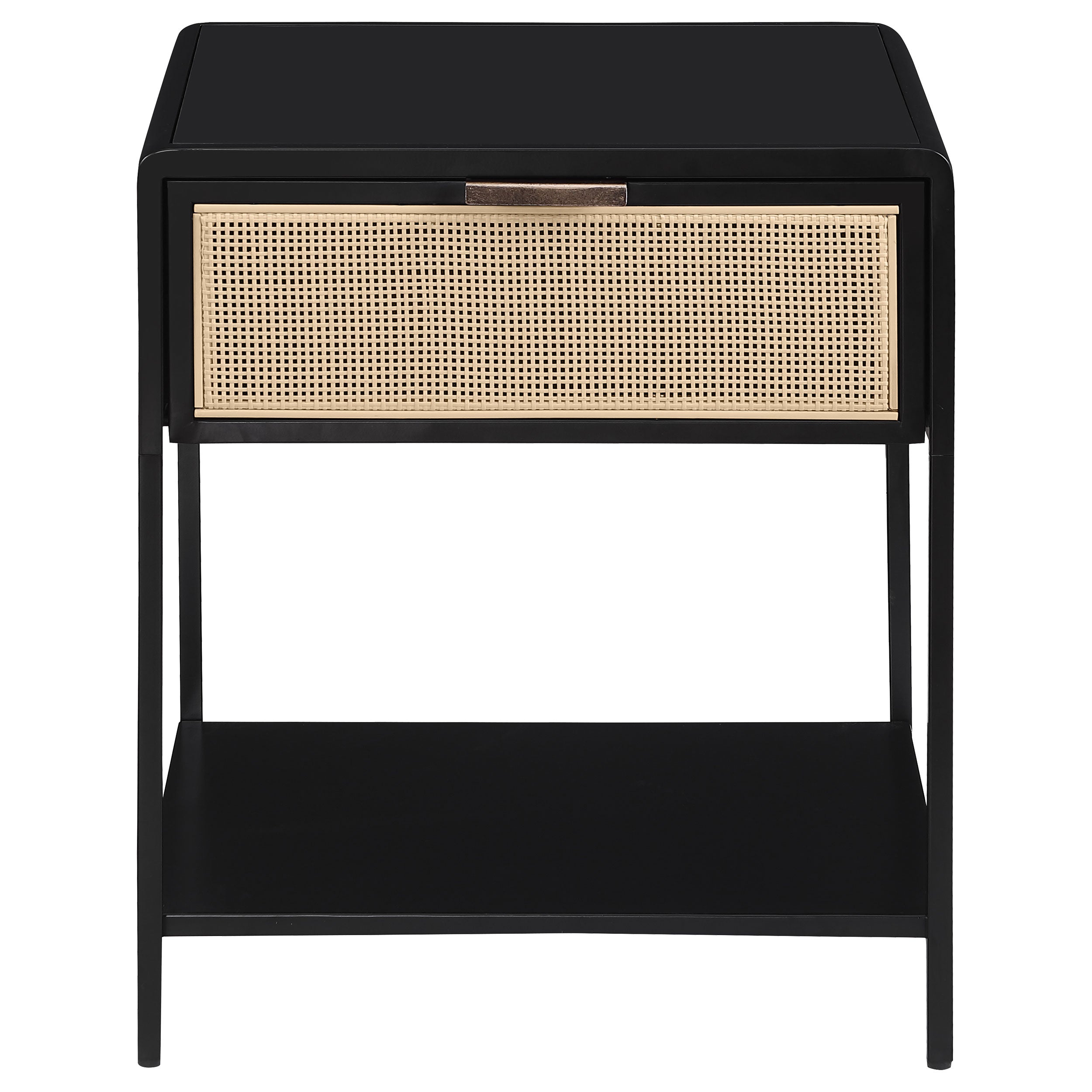 Amherst 1-drawer Radio Weave Cane Metal Bedside Table Black-