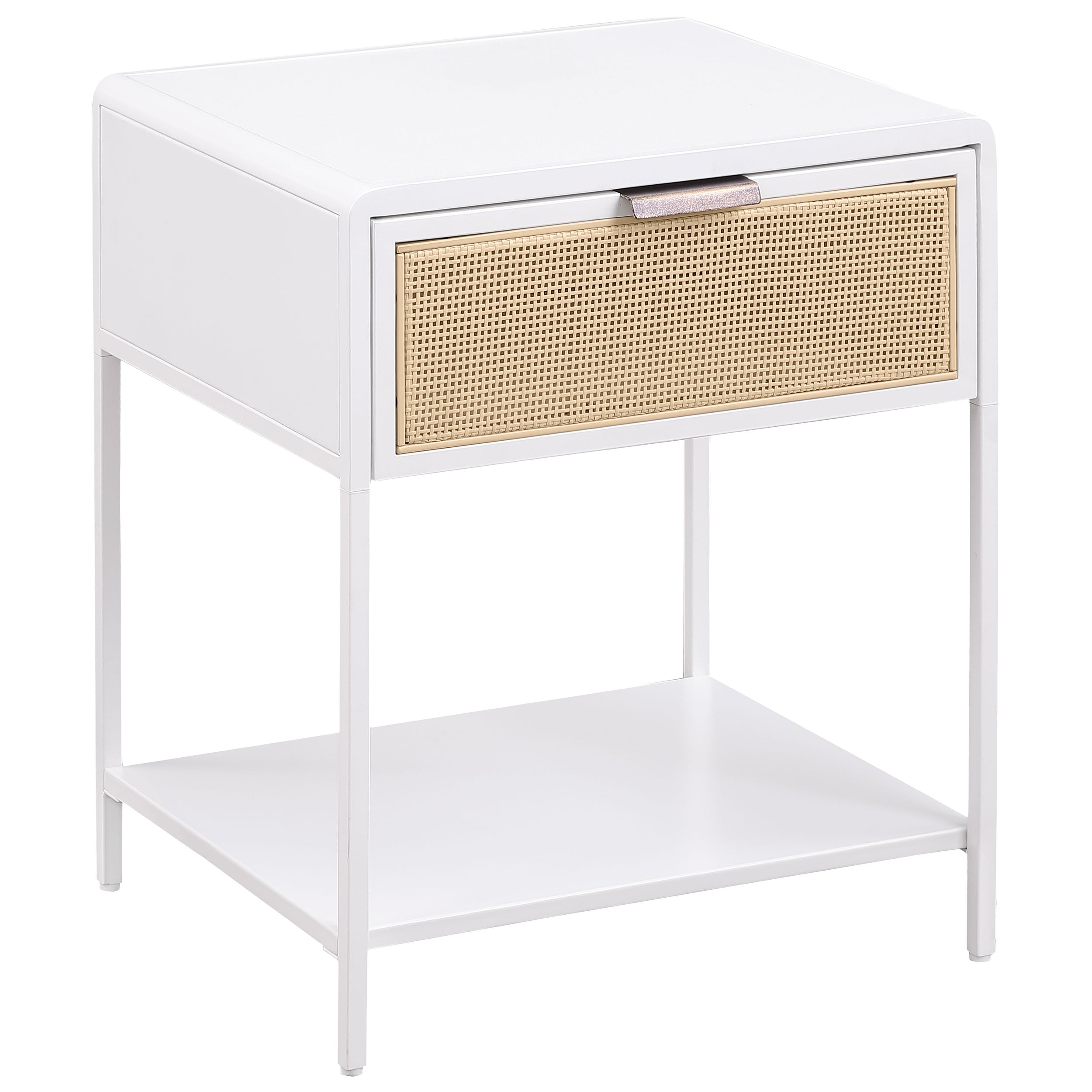 Amherst 1-drawer Radio Weave Cane Metal Bedside Table White-
