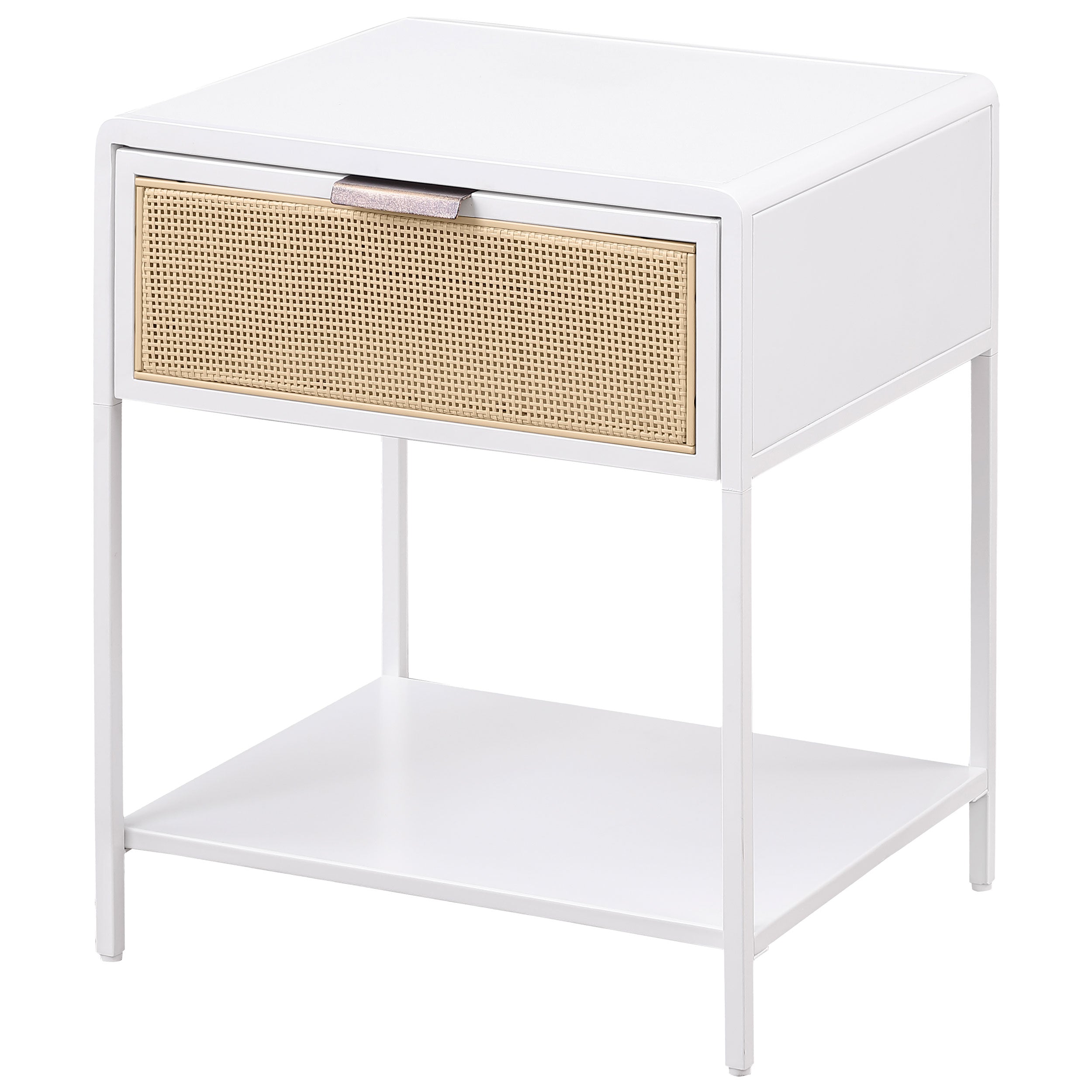 Amherst 1-drawer Radio Weave Cane Metal Bedside Table White-