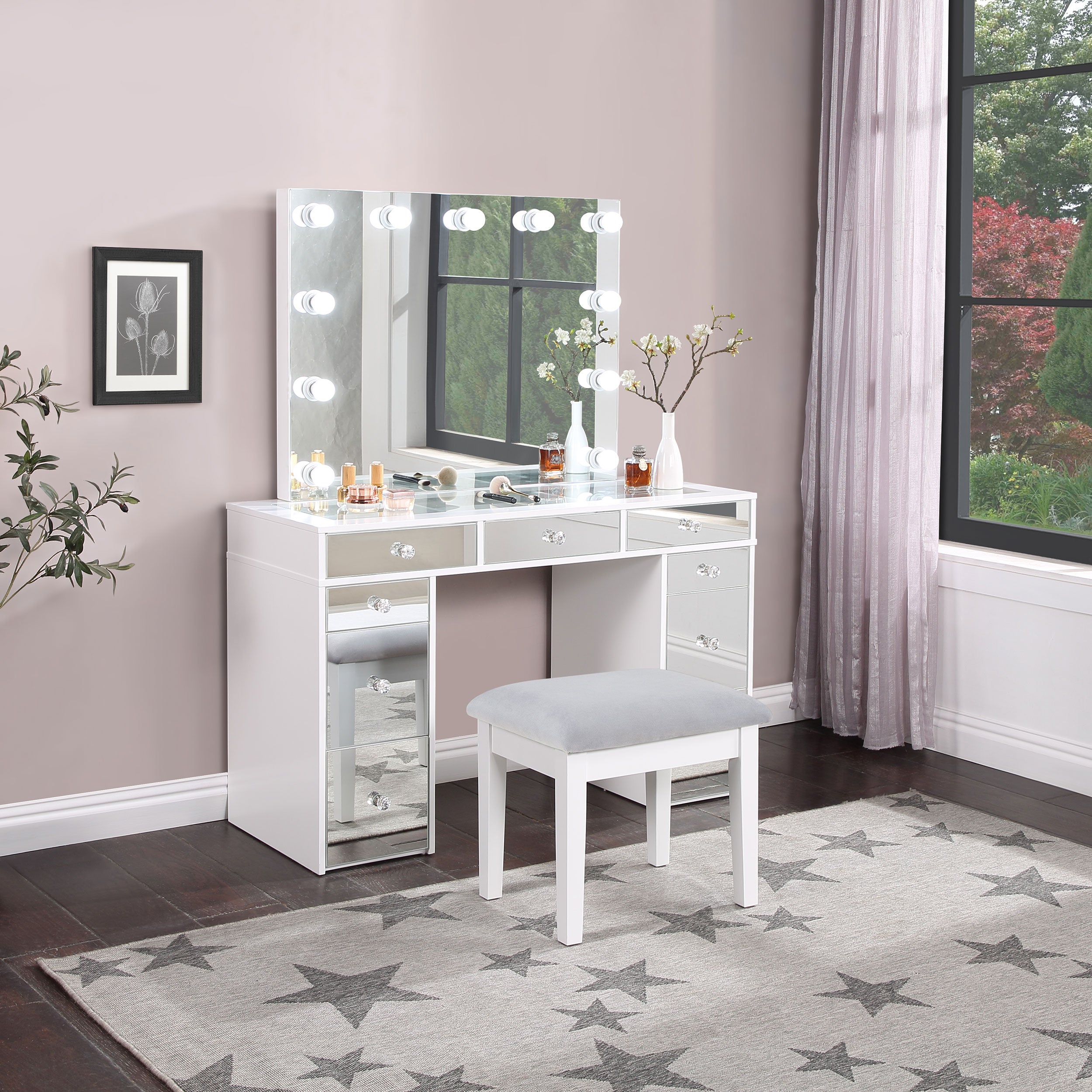 Regina Makeup Vanity Table Set with Lighting White-