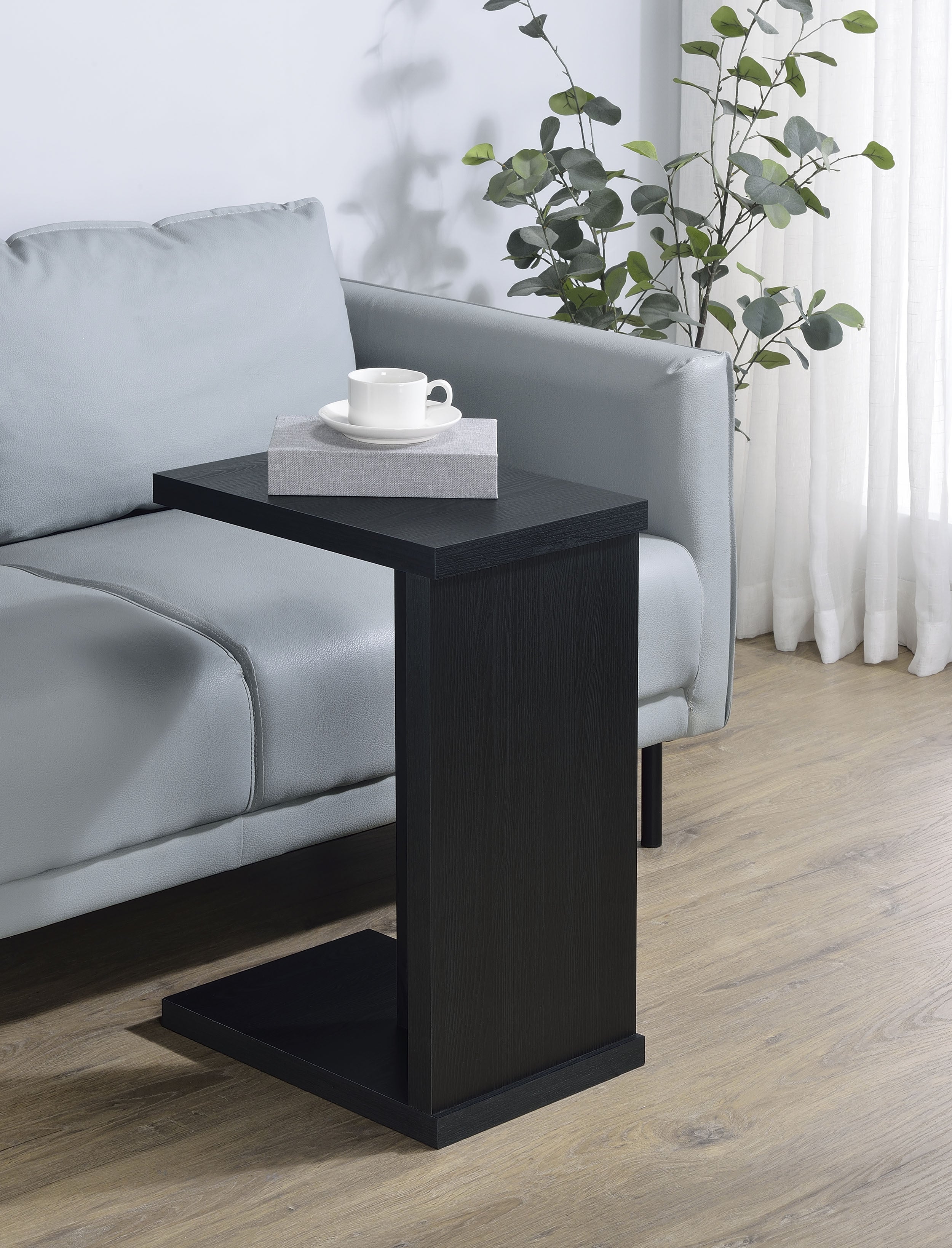 Clower Engineered Wood C-Shaped Sofa Side Table Black-