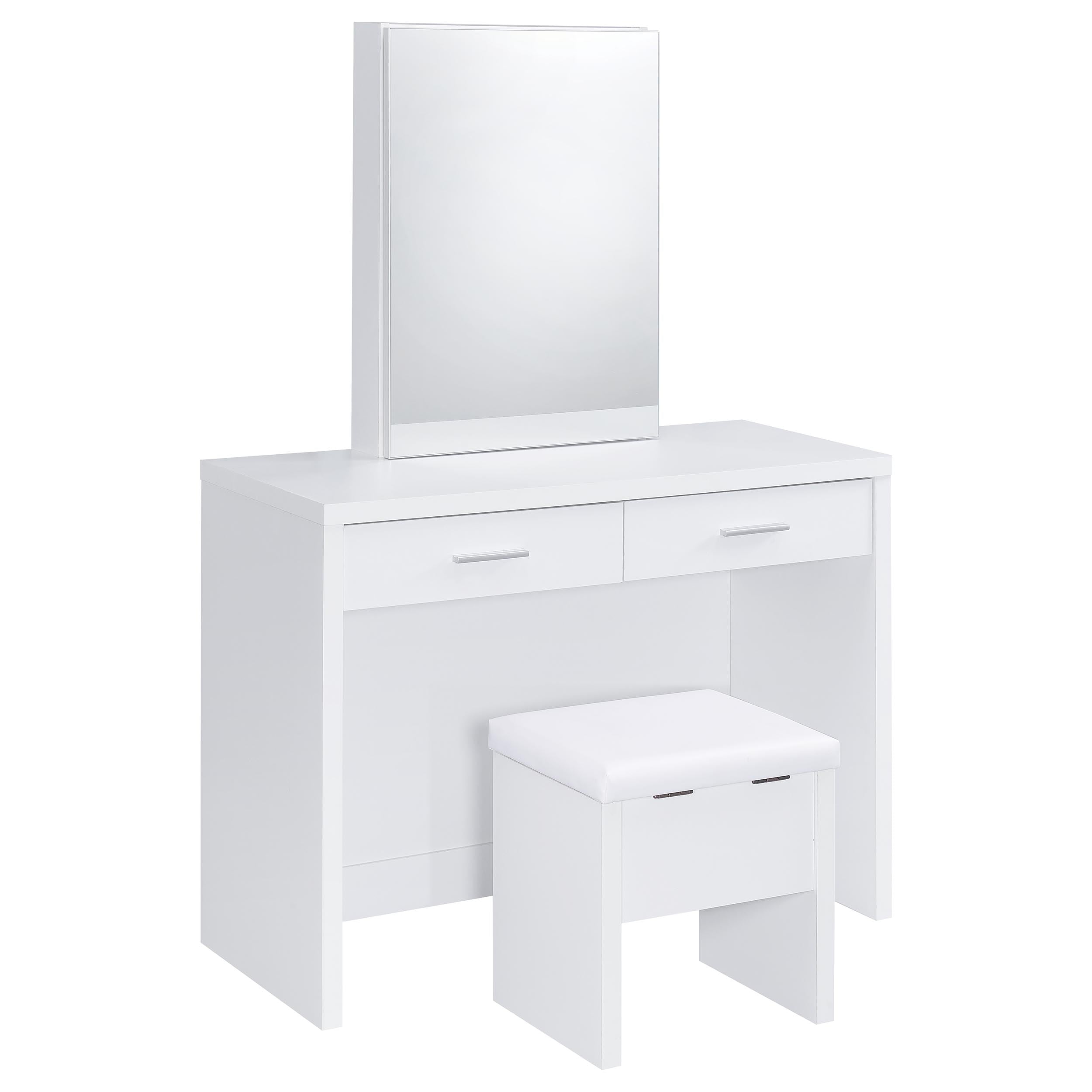 Bunbury Makeup Vanity Table Set Storage Mirror and Stool White-