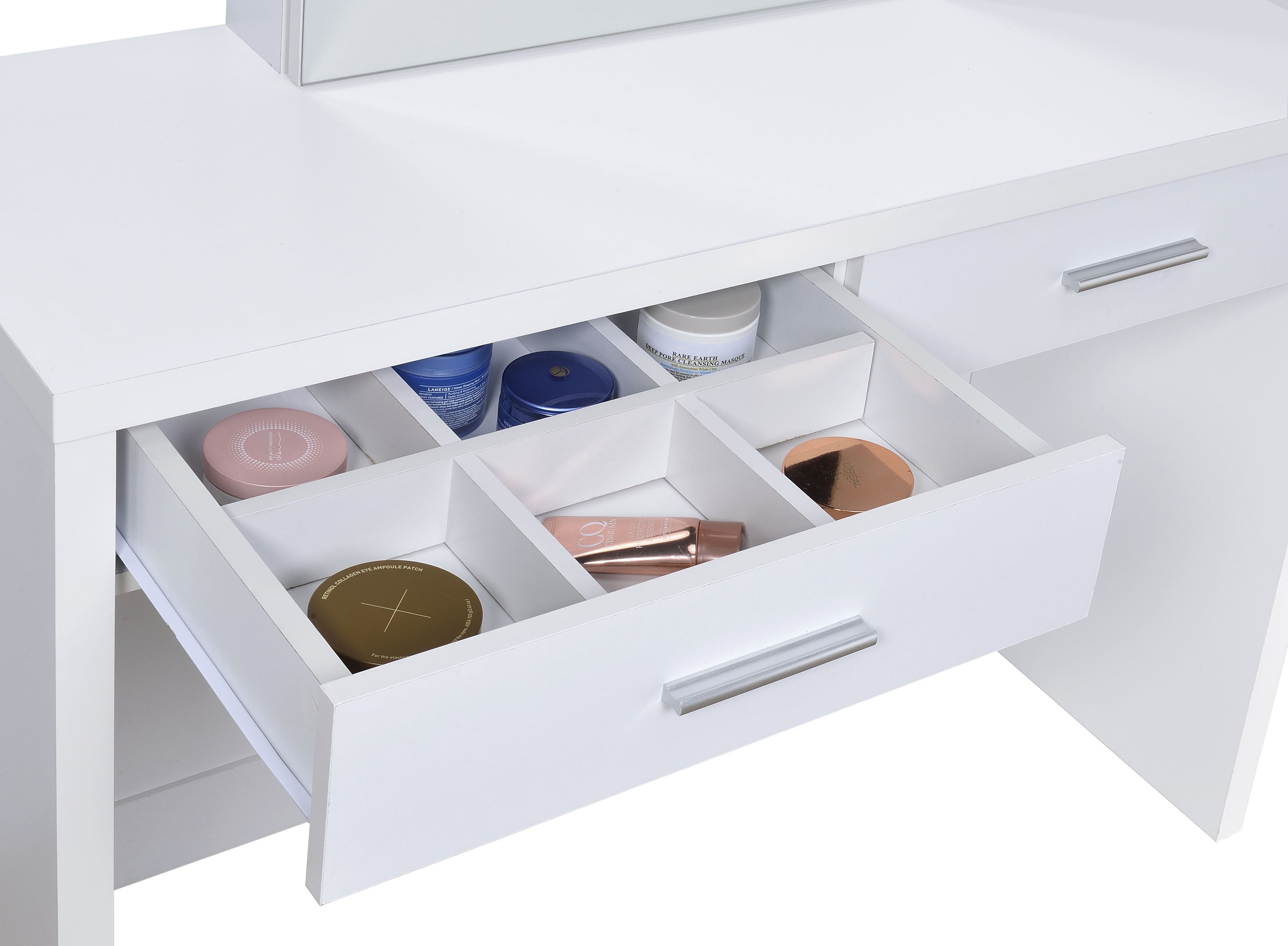 Bunbury Makeup Vanity Table Set Storage Mirror and Stool White-
