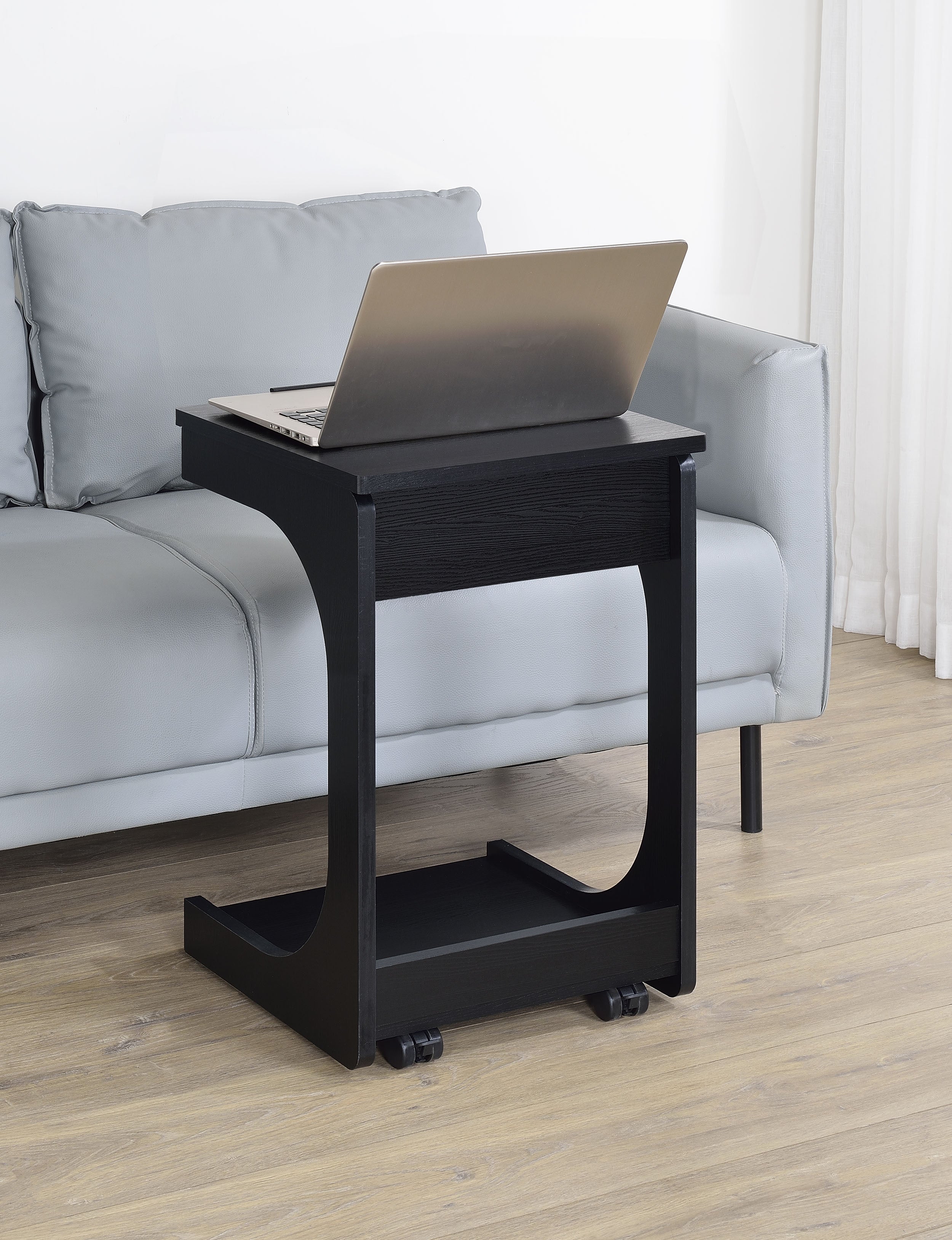 Ralston C-Shaped Lift-Top Sofa Side Table With Casters Black-