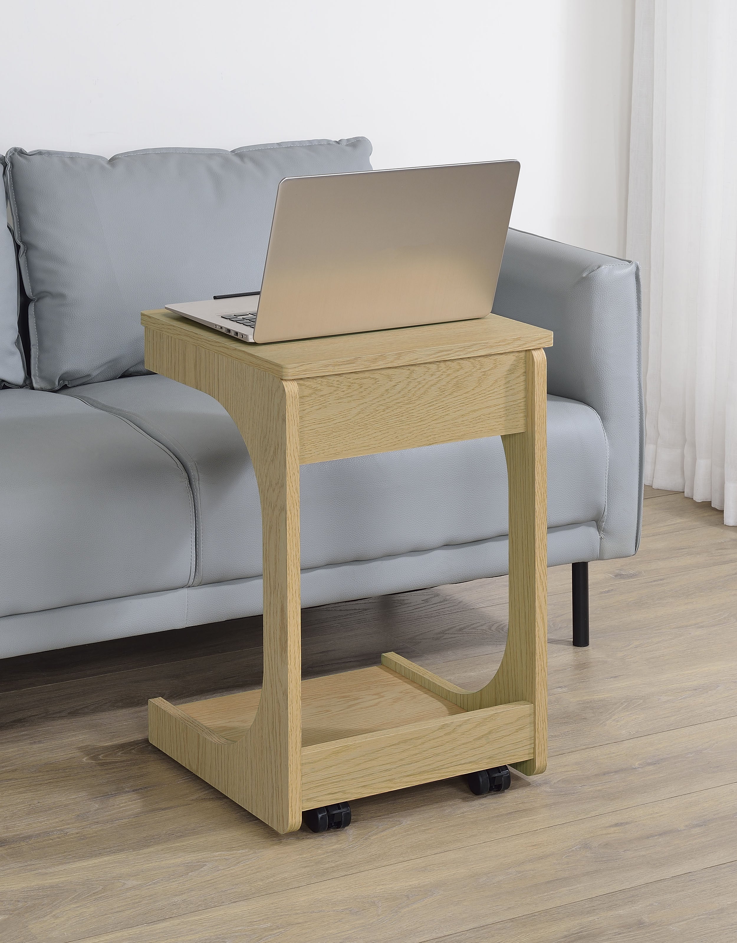 Ralston C-Shaped Lift-Top Sofa Side Table With Casters Light Oak-