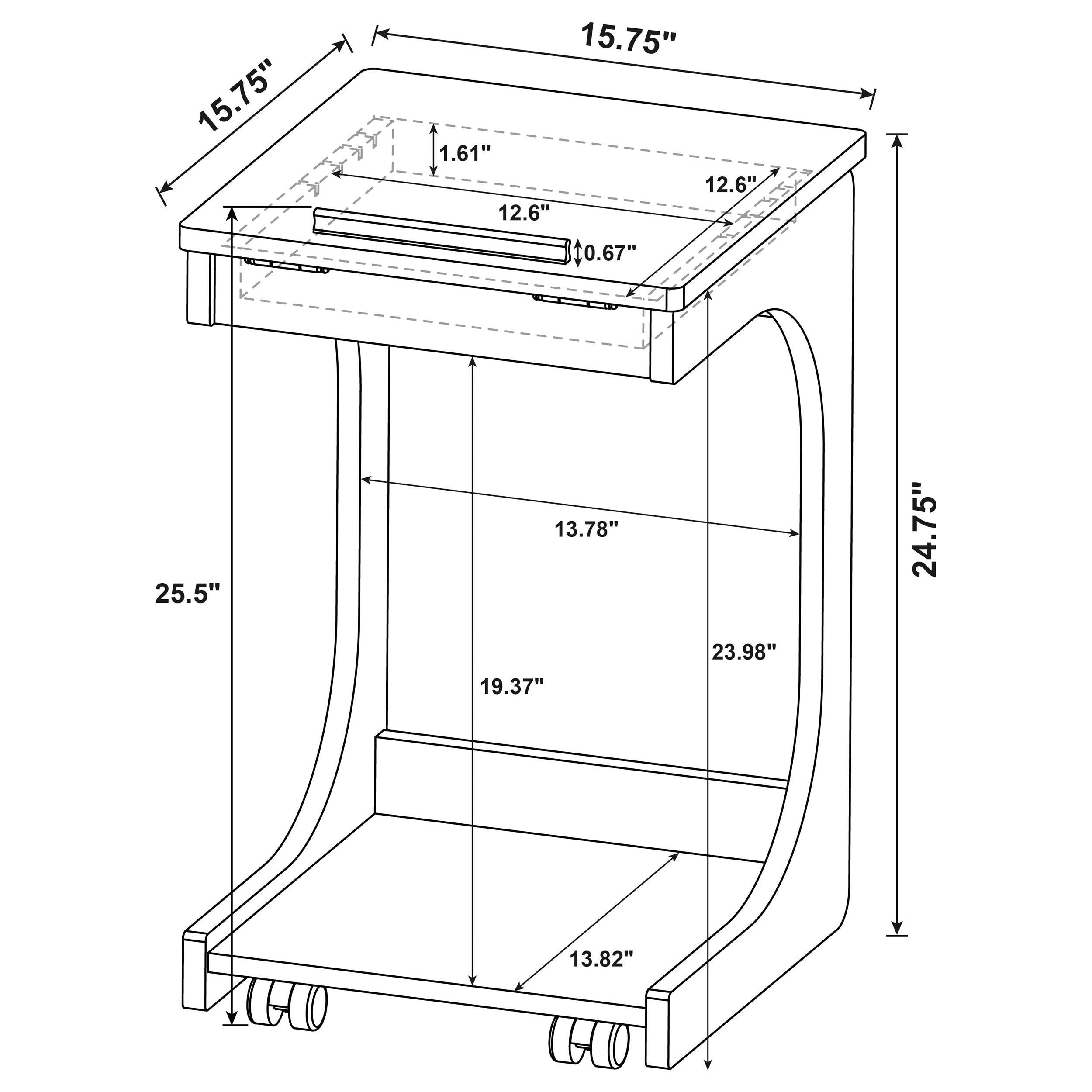Ralston C-Shaped Lift-Top Sofa Side Table With Casters Light Oak-