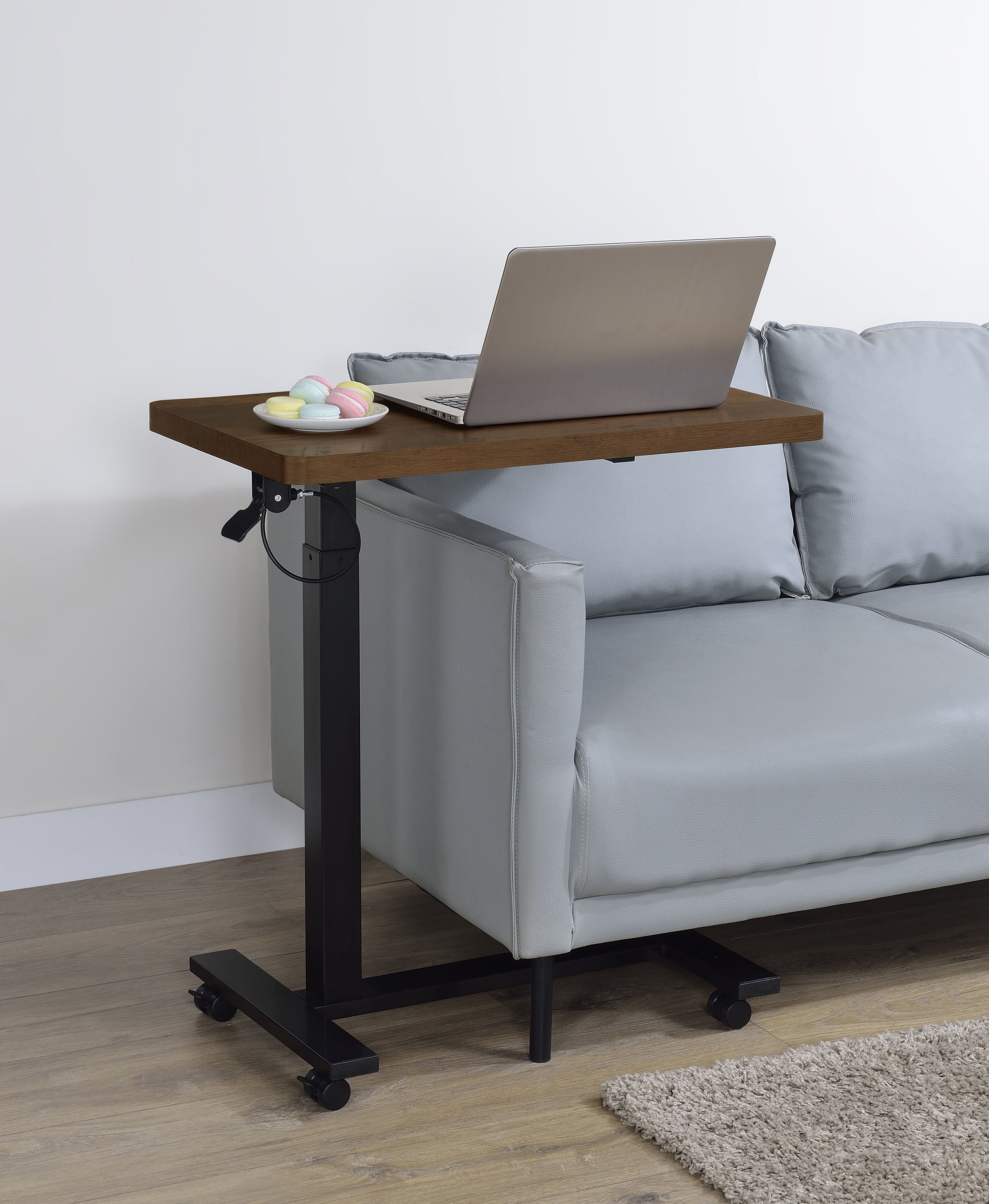 Westpark Pneumatic Adjustable C-Shape Side Table with Casters Dark Pine-