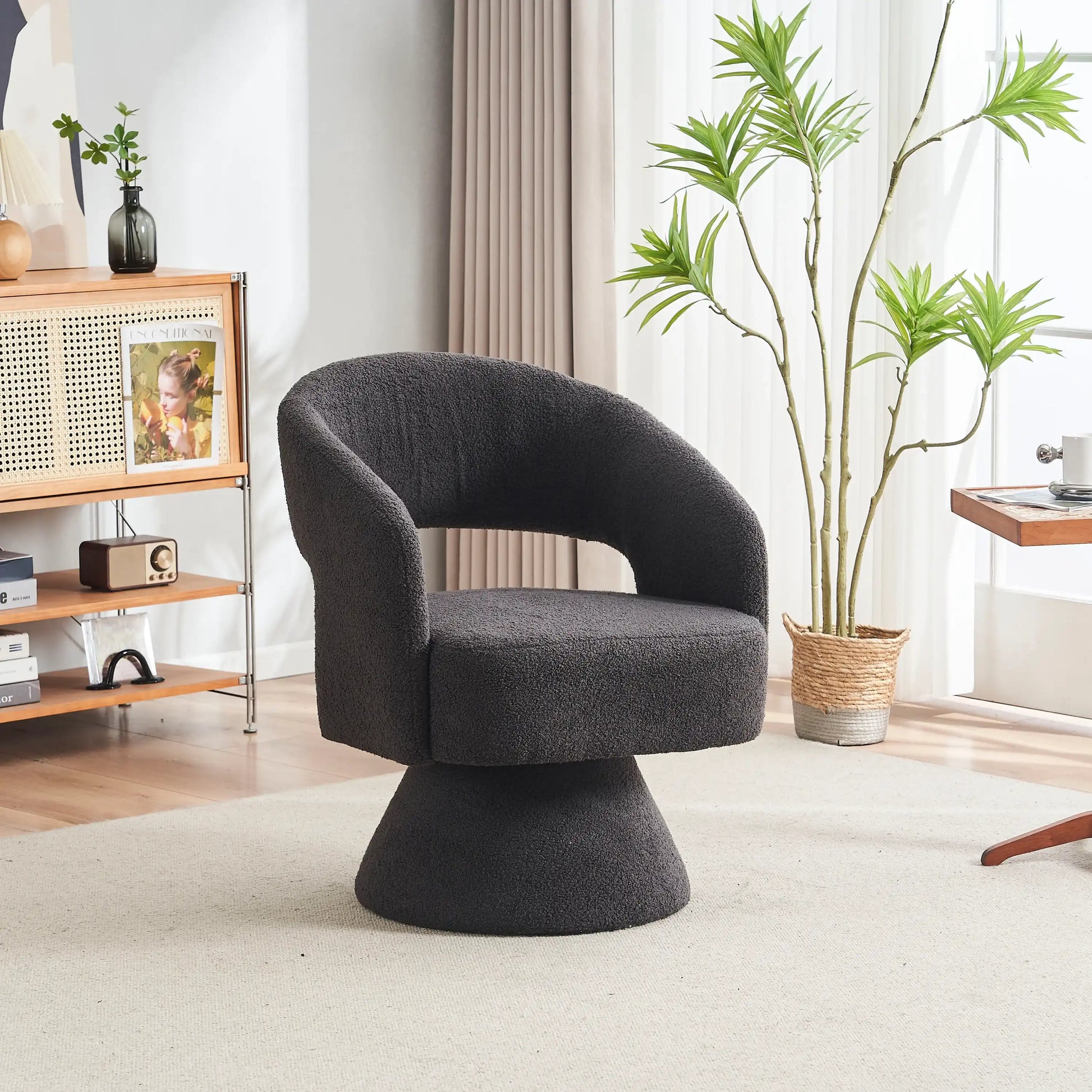 Swivel Accent Chair Armchair, Round Barrel Chair in Fabric for Living Room Bedroom,Grey Teddy - Best Buy Furniture