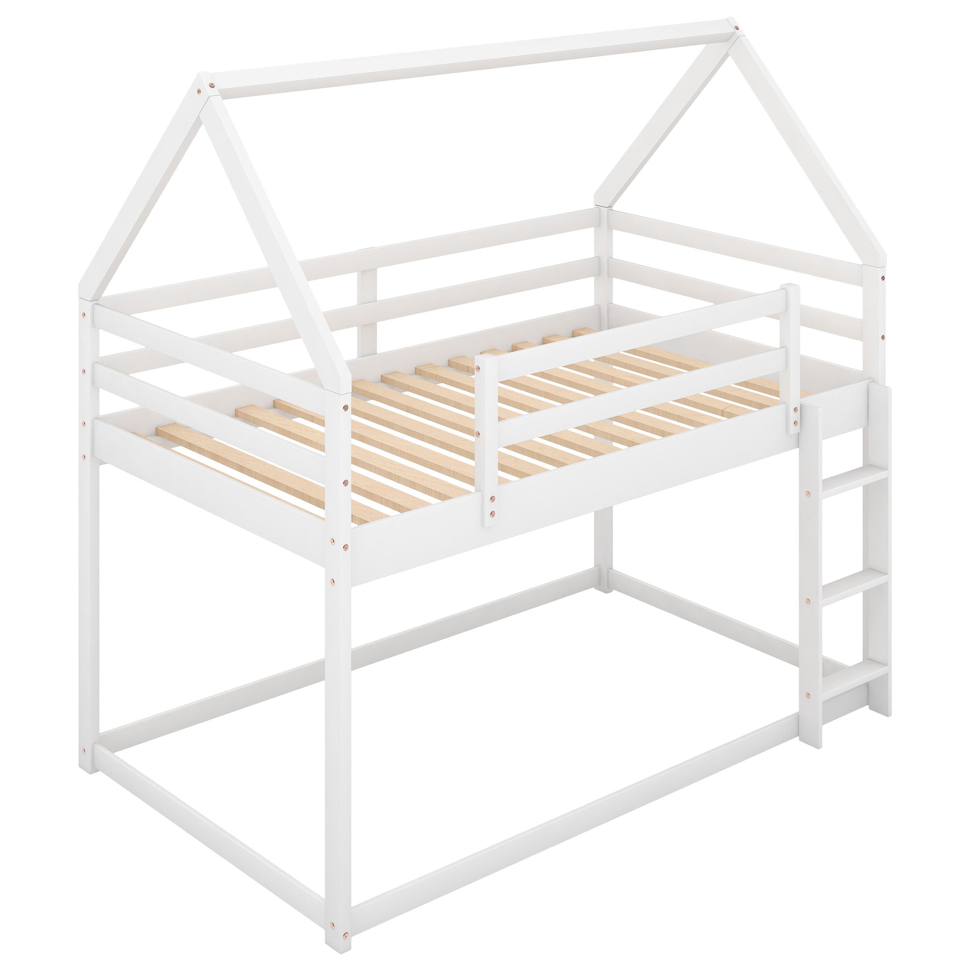 Low Bunk Bed With House Shaped Frame And Ladder