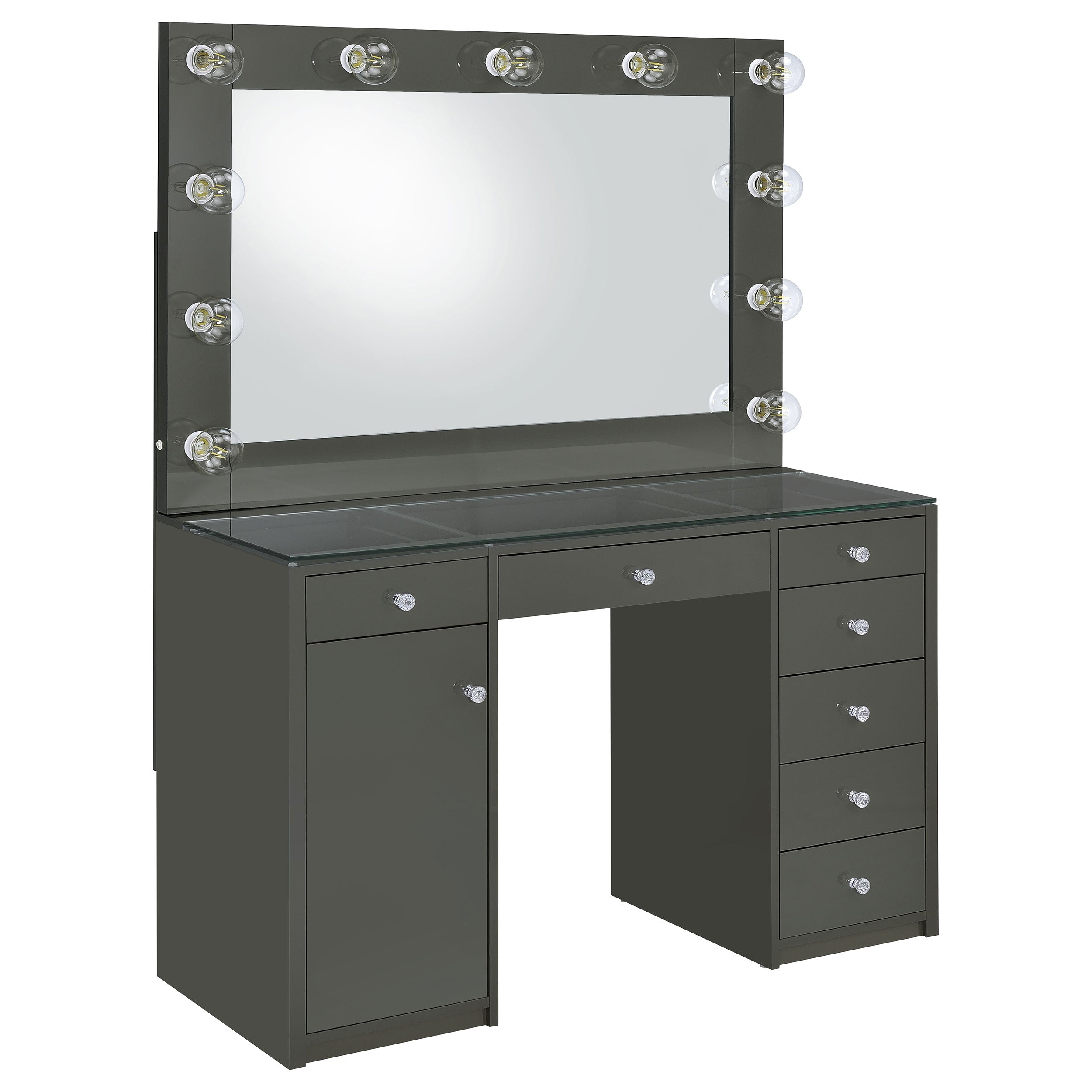 Acena 7-drawer Vanity Set with Lighting Grey High Gloss-