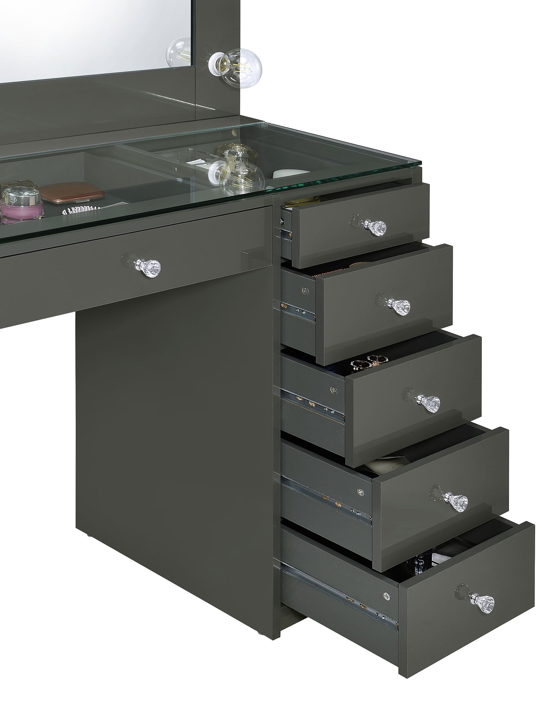 Acena 7-drawer Vanity Set with Lighting Grey High Gloss-