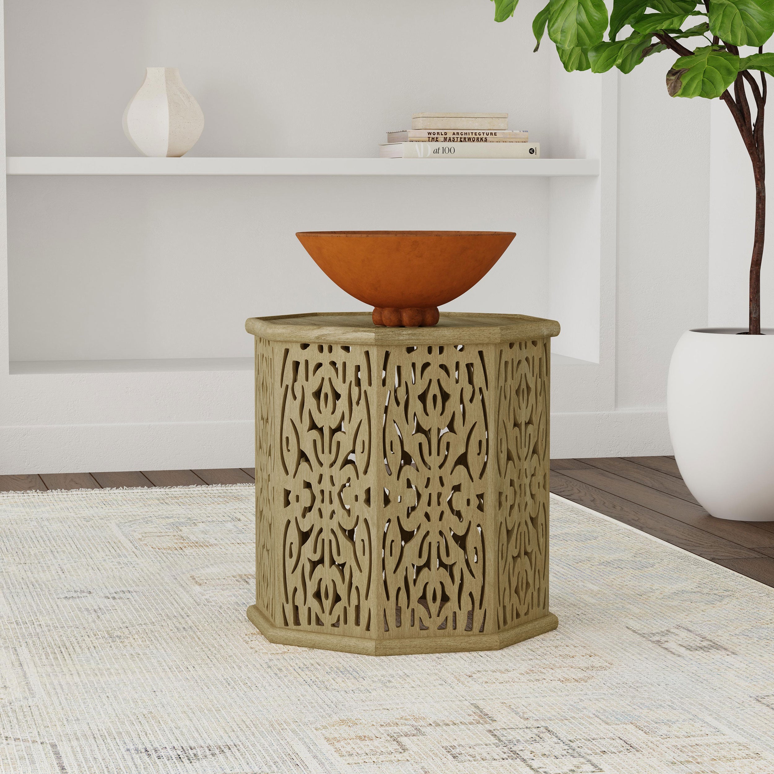 Torres Octagonal Solid Mango Wood Side Table Natural Brown-
