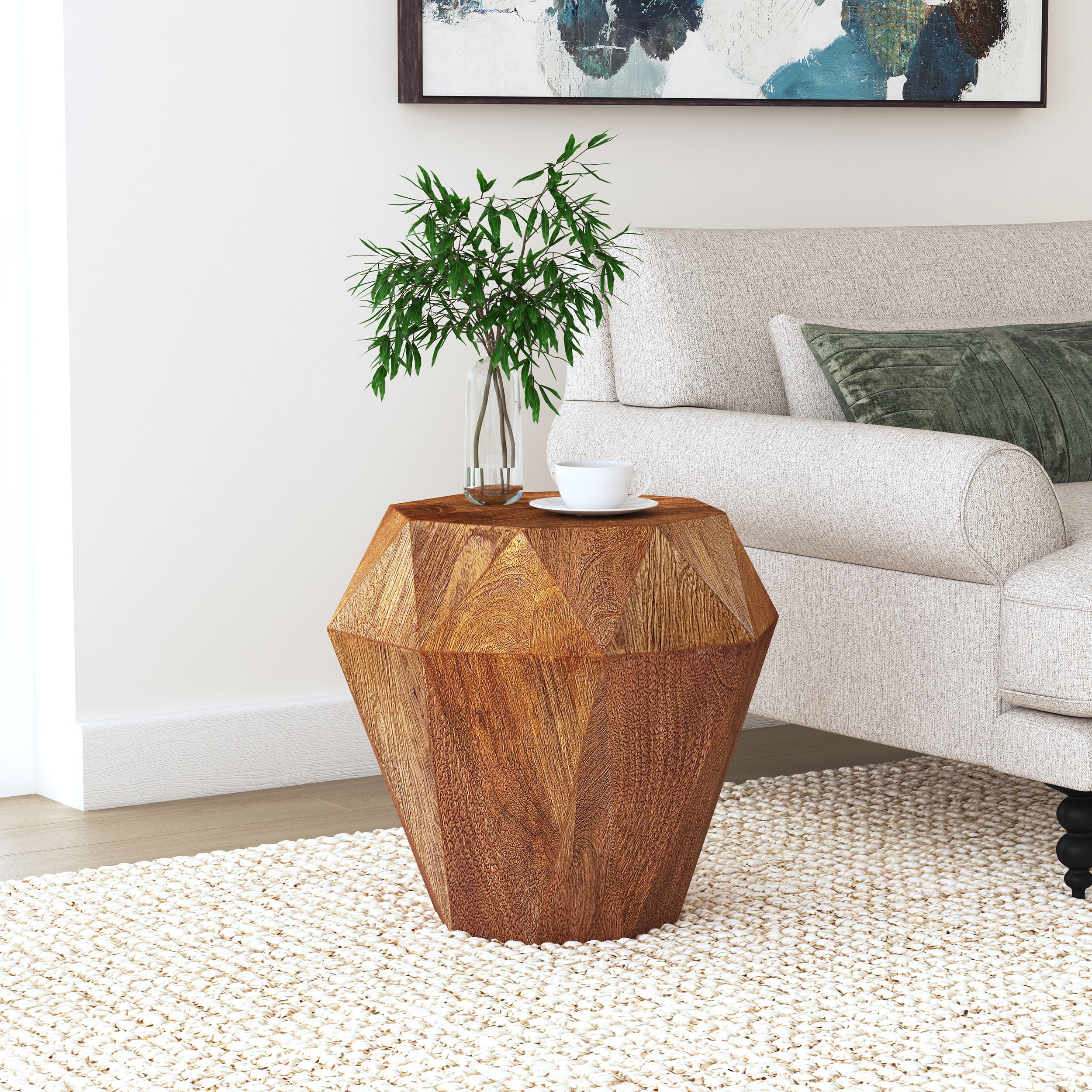 Jacinto Octagonal Solid Mango Wood Side Table Natural Brown-