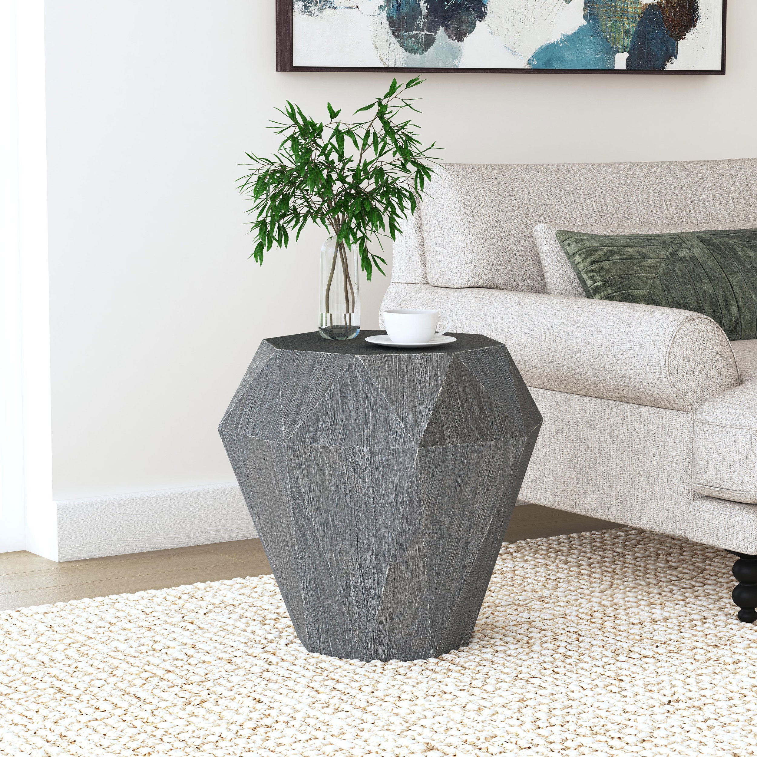 Jacinto Octagonal Solid Mango Wood Side Table Grey-