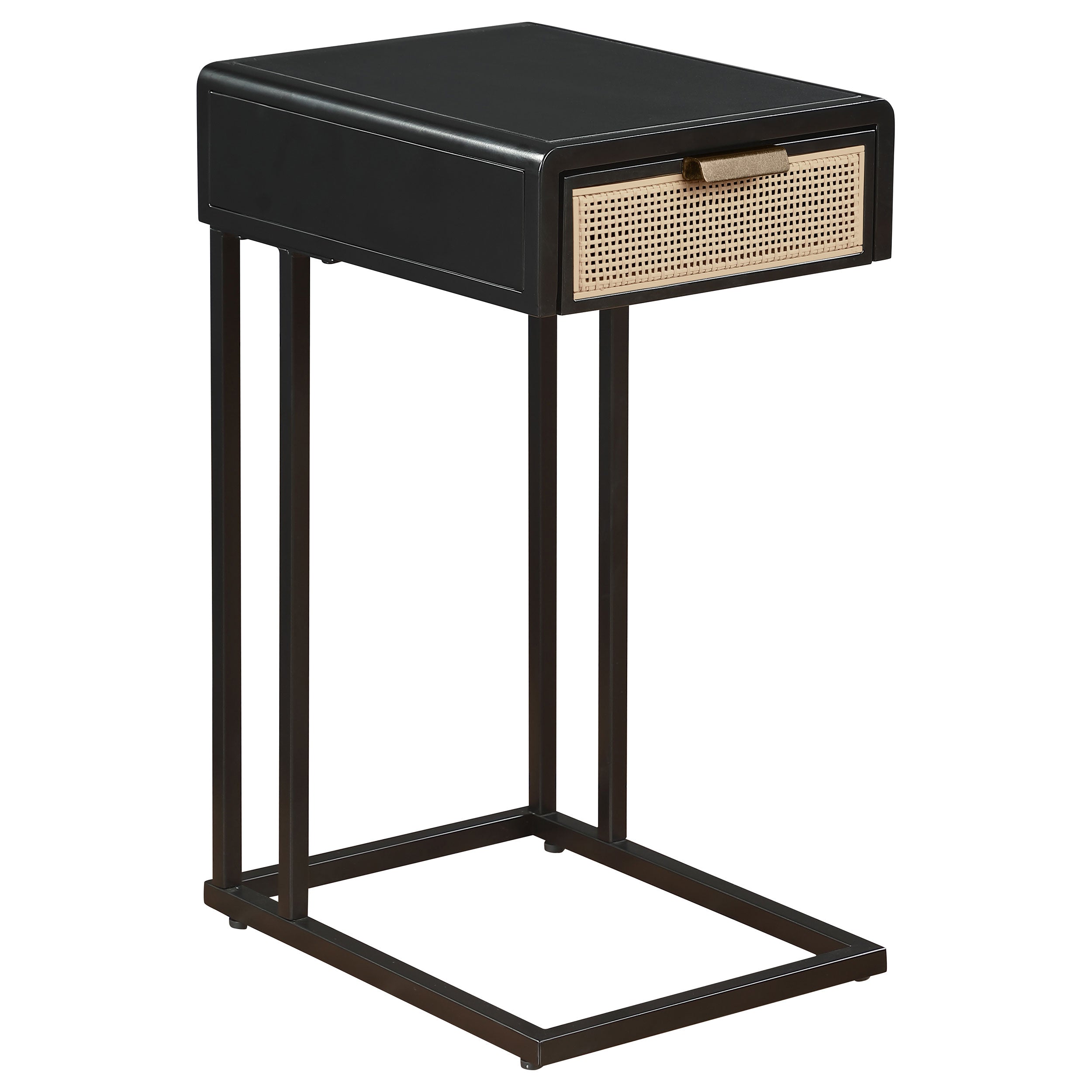 Amherst 1-drawer Radio Weave Cane Metal Side Table Black-