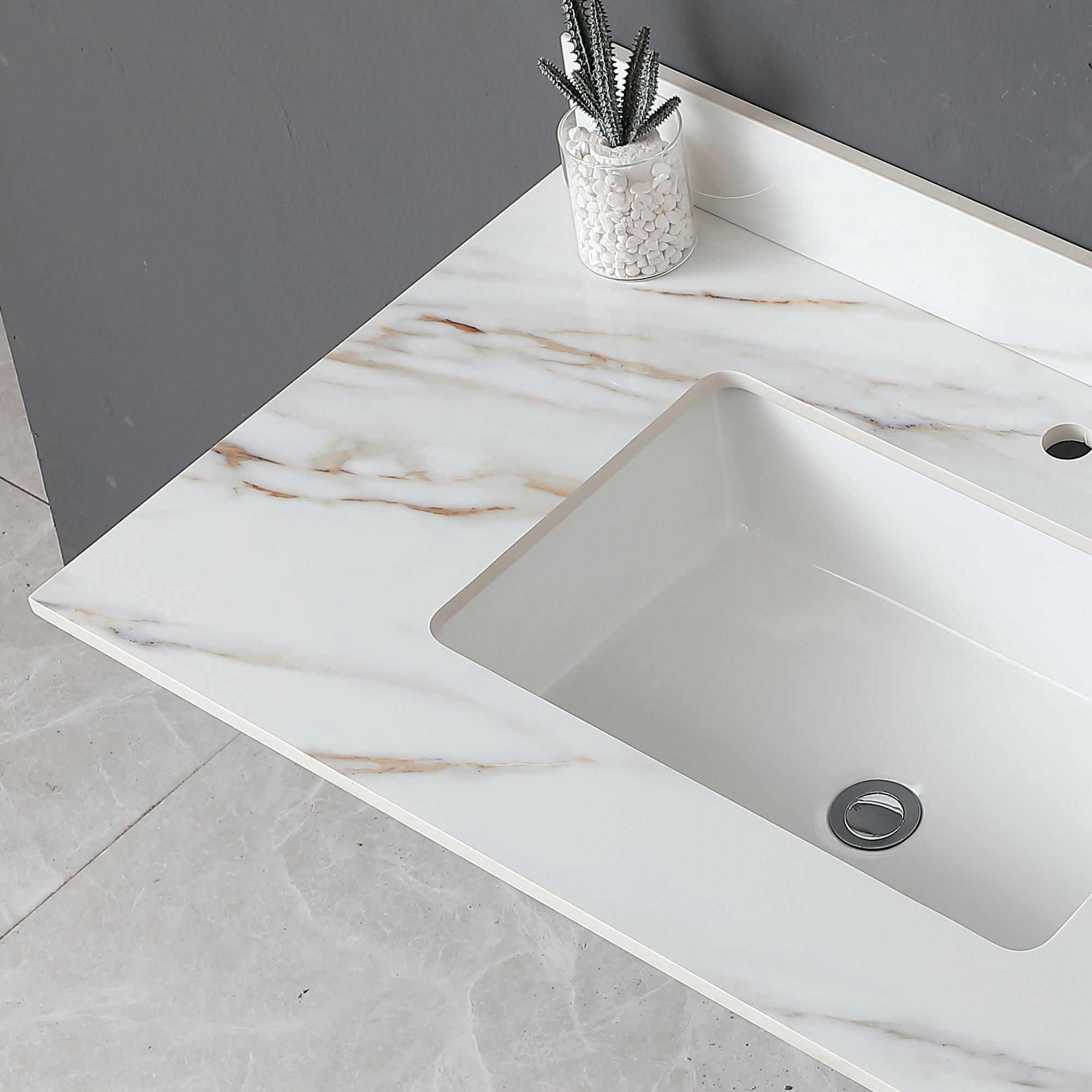 Elegant Vanity Top With Undermount Sink And Backsplash, Sintered Stone