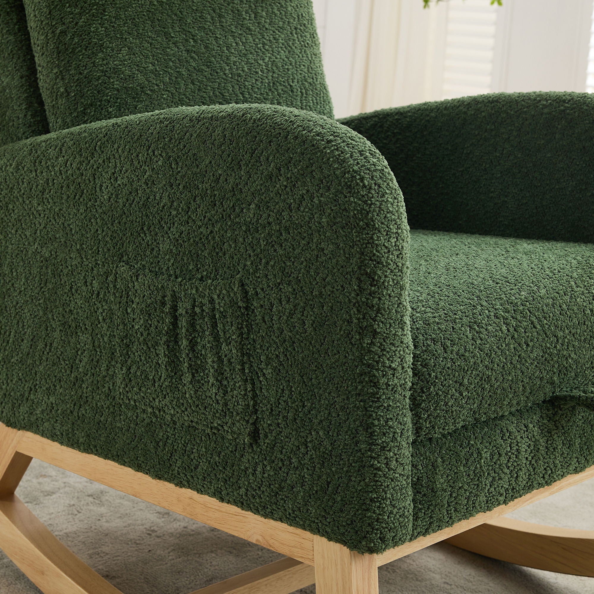 High Back Glider Rocking Chair With Retractable Footrest And Rubber Wood Legs