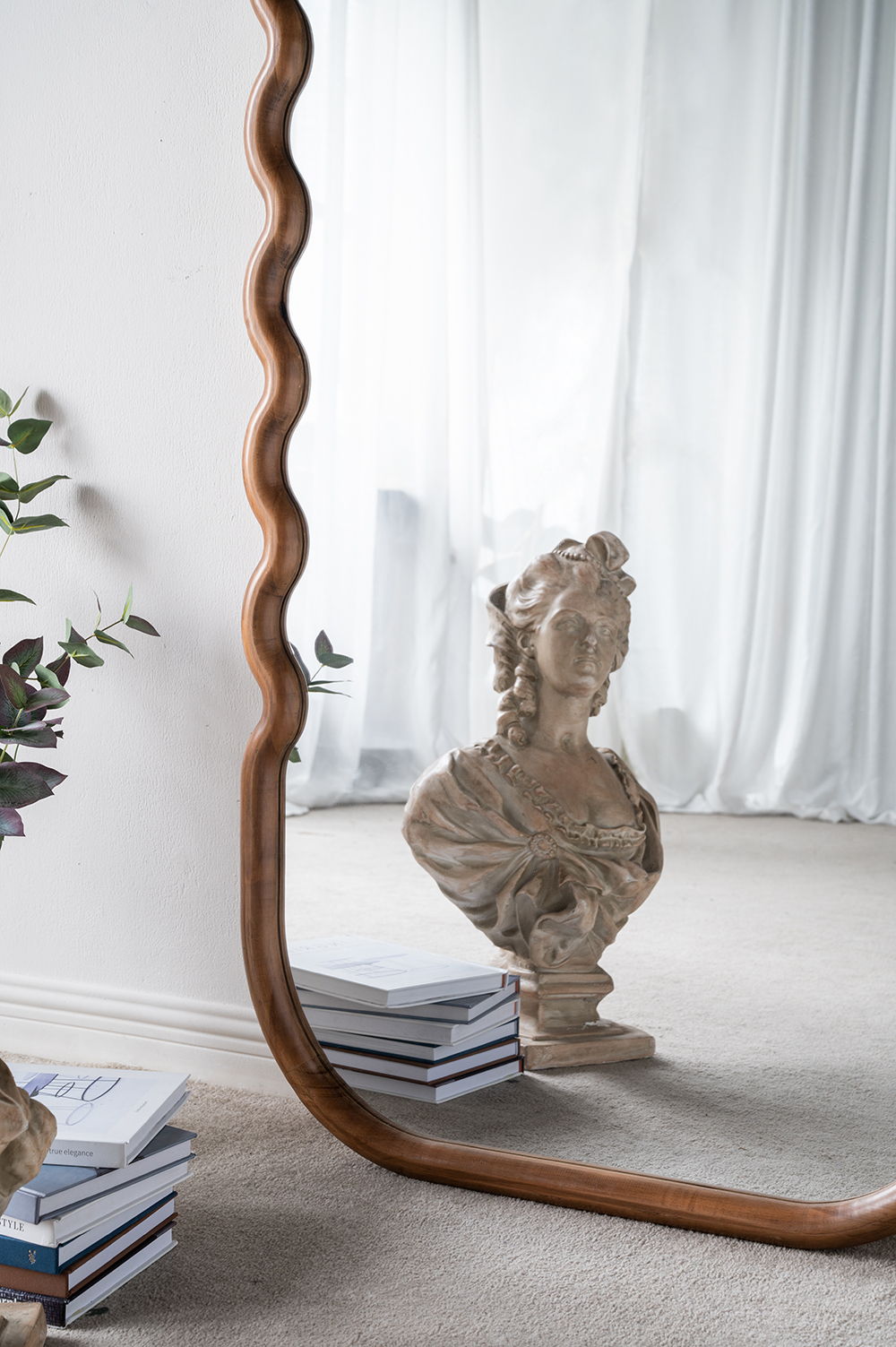 Oversized Wooden Floor Mirror With Unique Frame - Brown