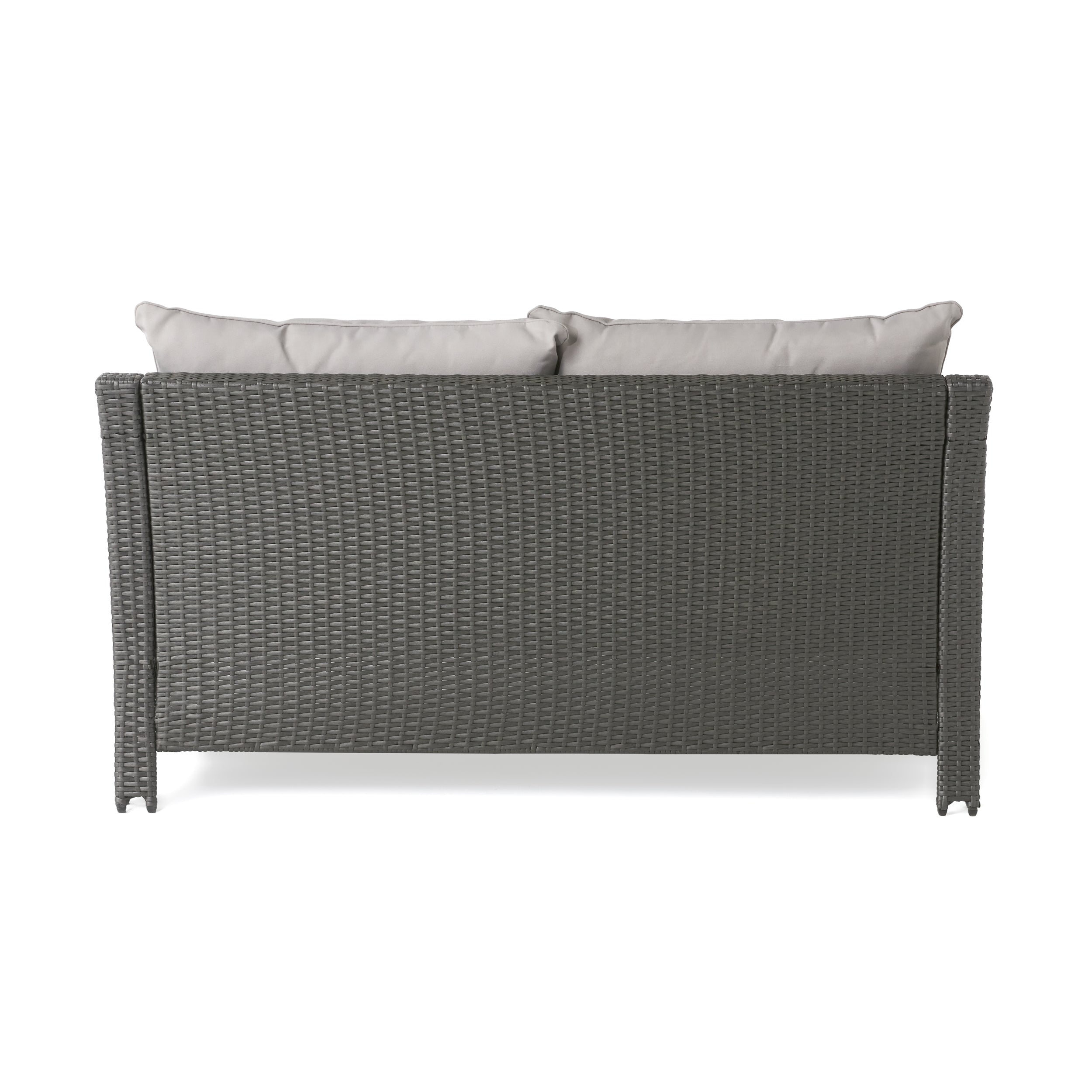 Contemporary ANTIBES Loveseat & Table Set Outdoor Grey PE Rattan Iron Waterproof Fabric