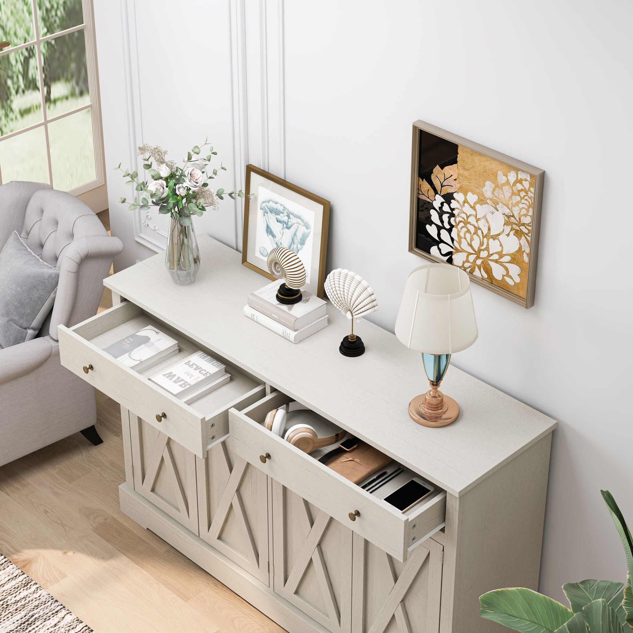 Vintage Sideboard With 2 Drawers And Four Doors For Living Room