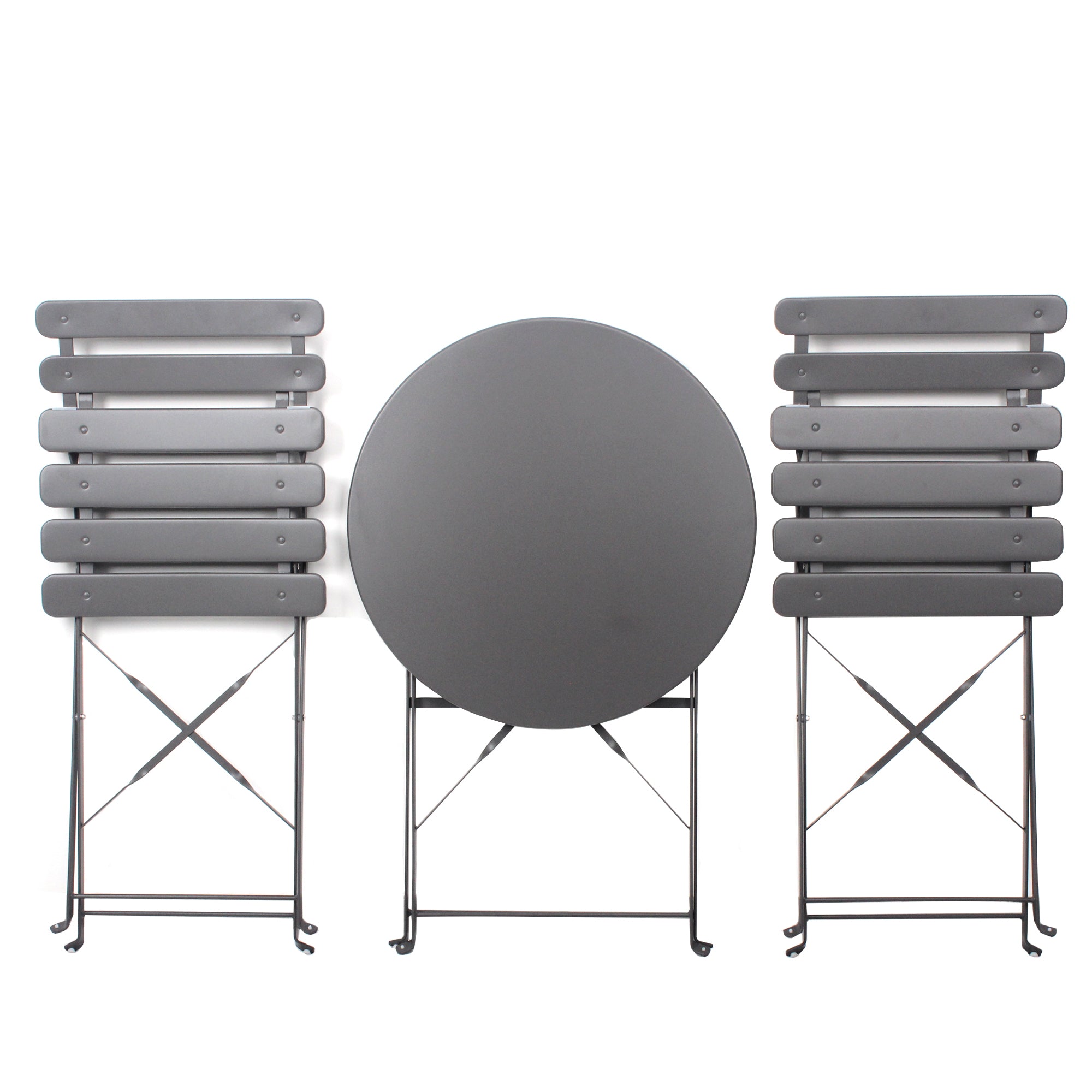 3 Pieces Patio Bistro Balcony Metal Chair Table Set - Gray