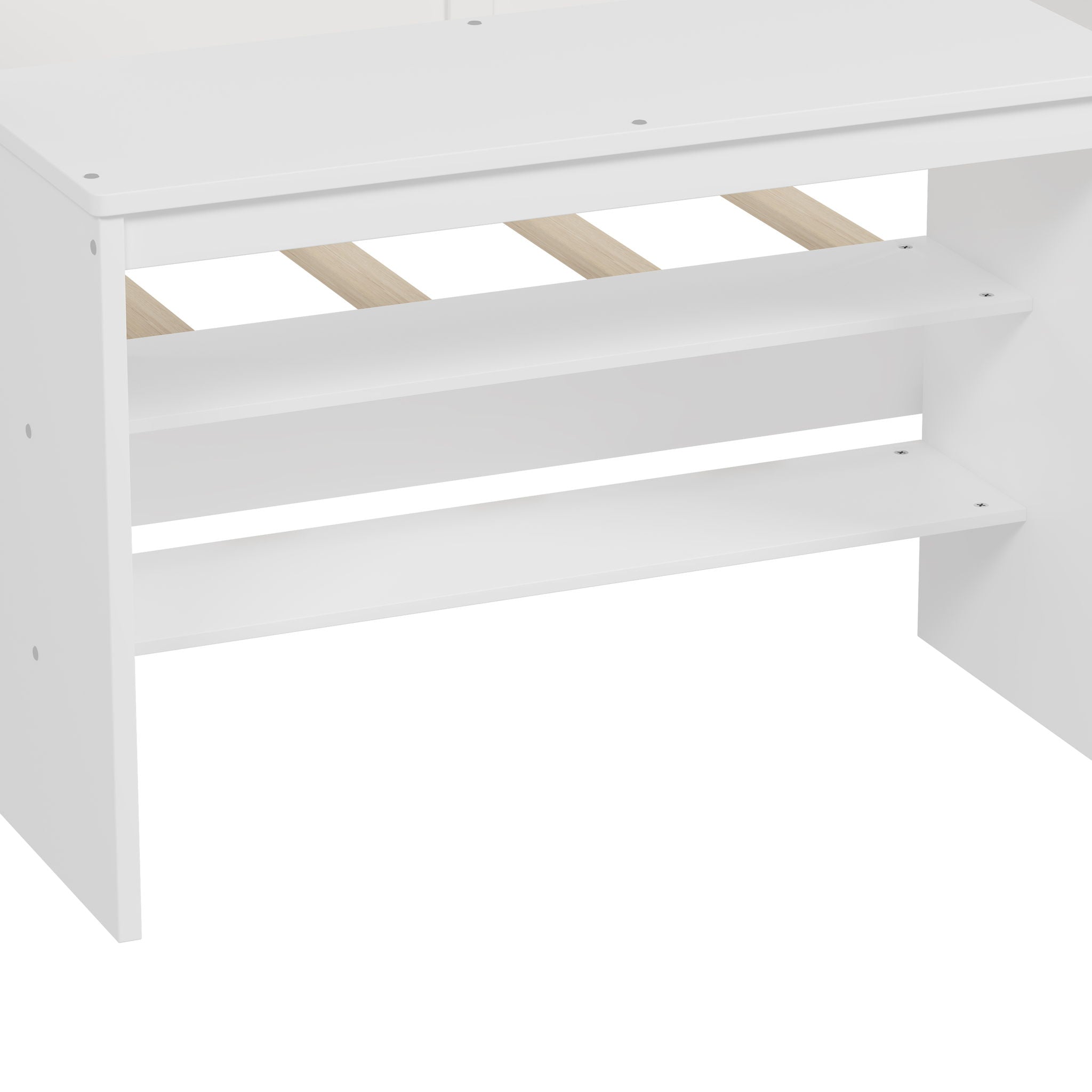 Daybed With Storage Shelves And Lockers, Multi Functional Bed With Study Desk And Matching Stool