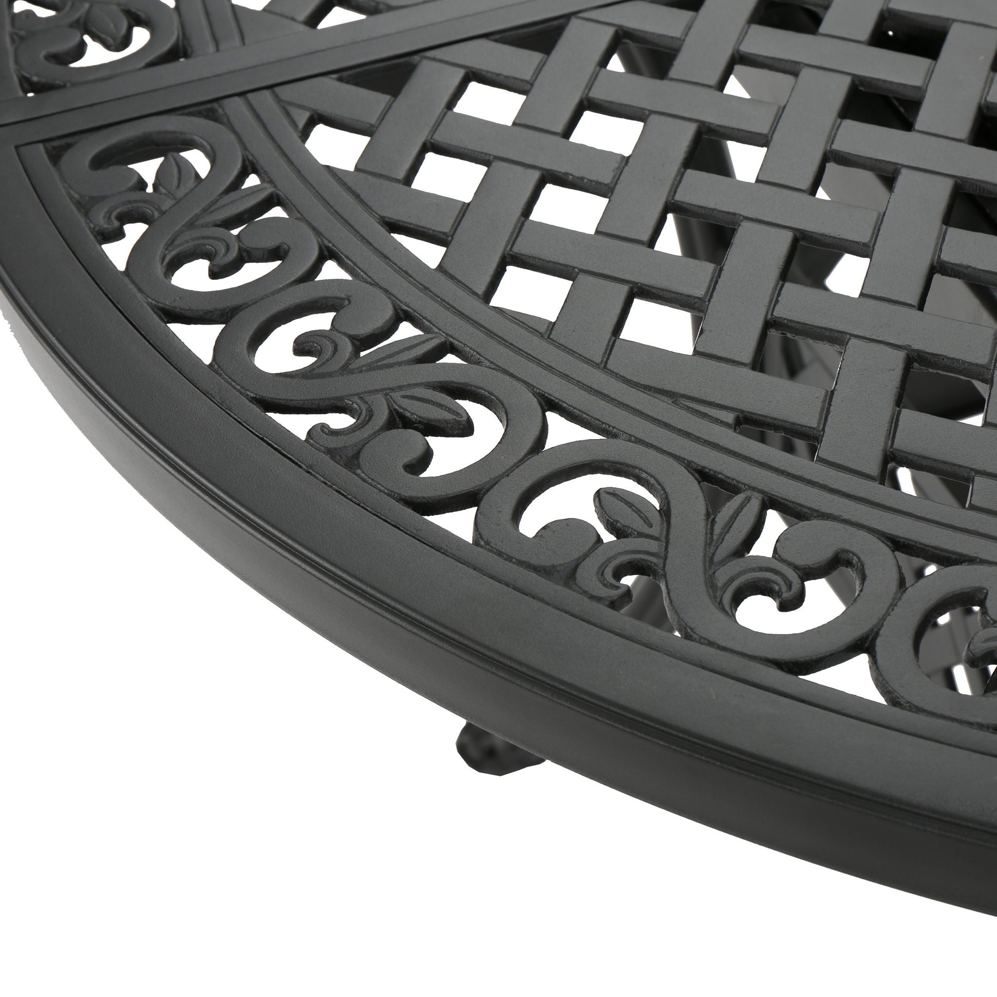 Outdoor Expandable Aluminum Dining Table With Latticework Details And Curvy Legs