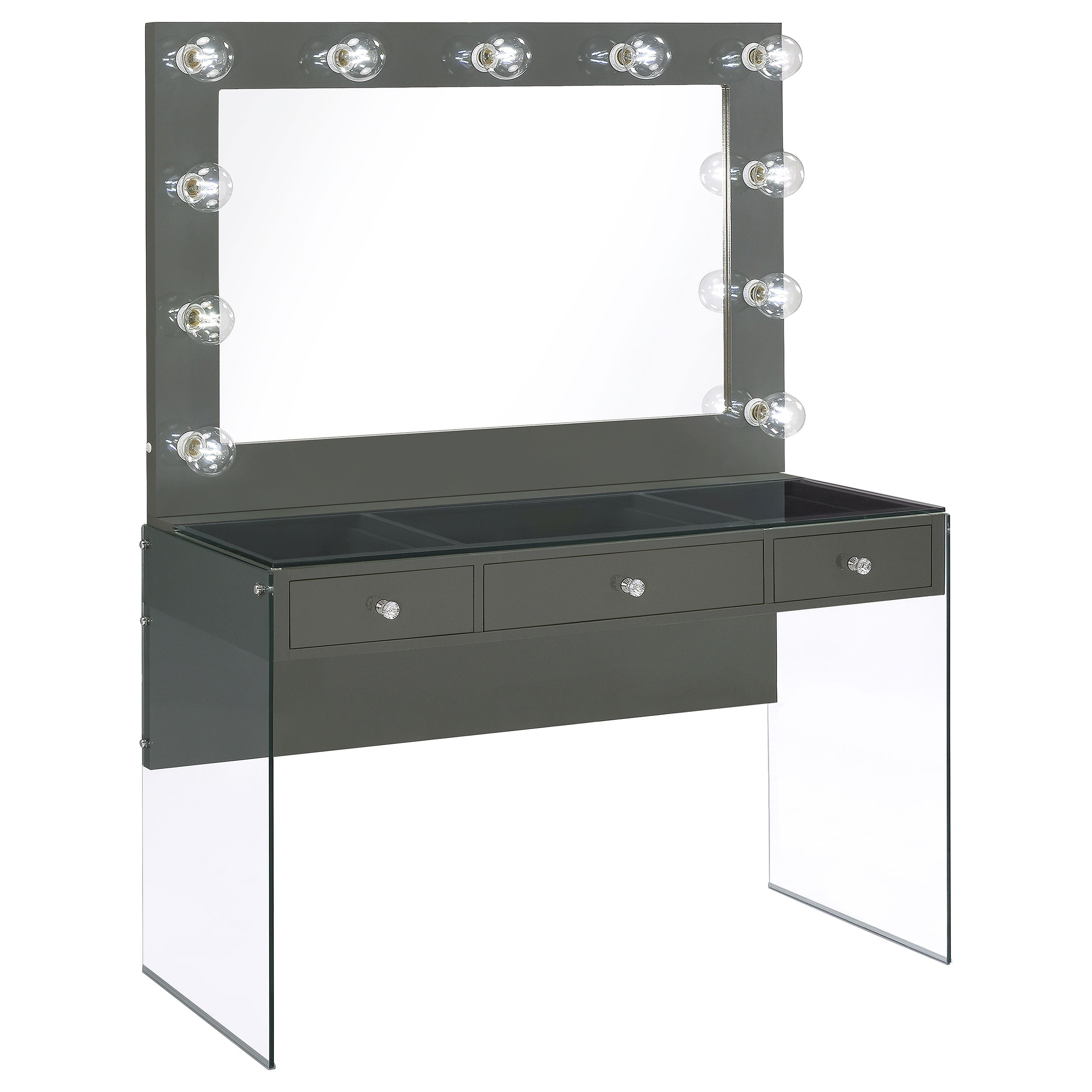 Afshan 3-drawer Vanity Set with Lighting Grey High Gloss-CoasterEssence
