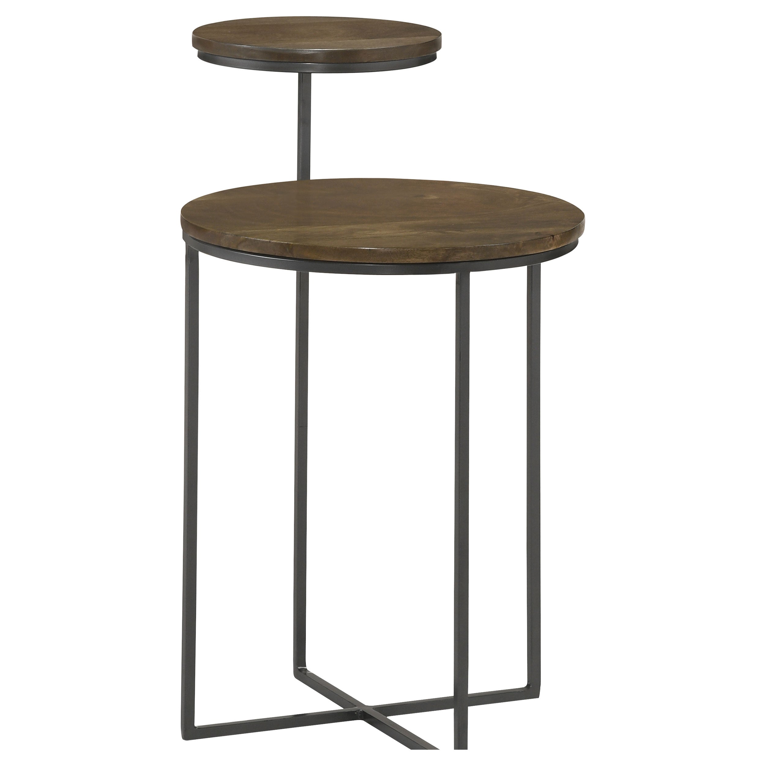 Yael Round Mango Wood Accent Side Table Natural and Gunmetal-CoasterEssence