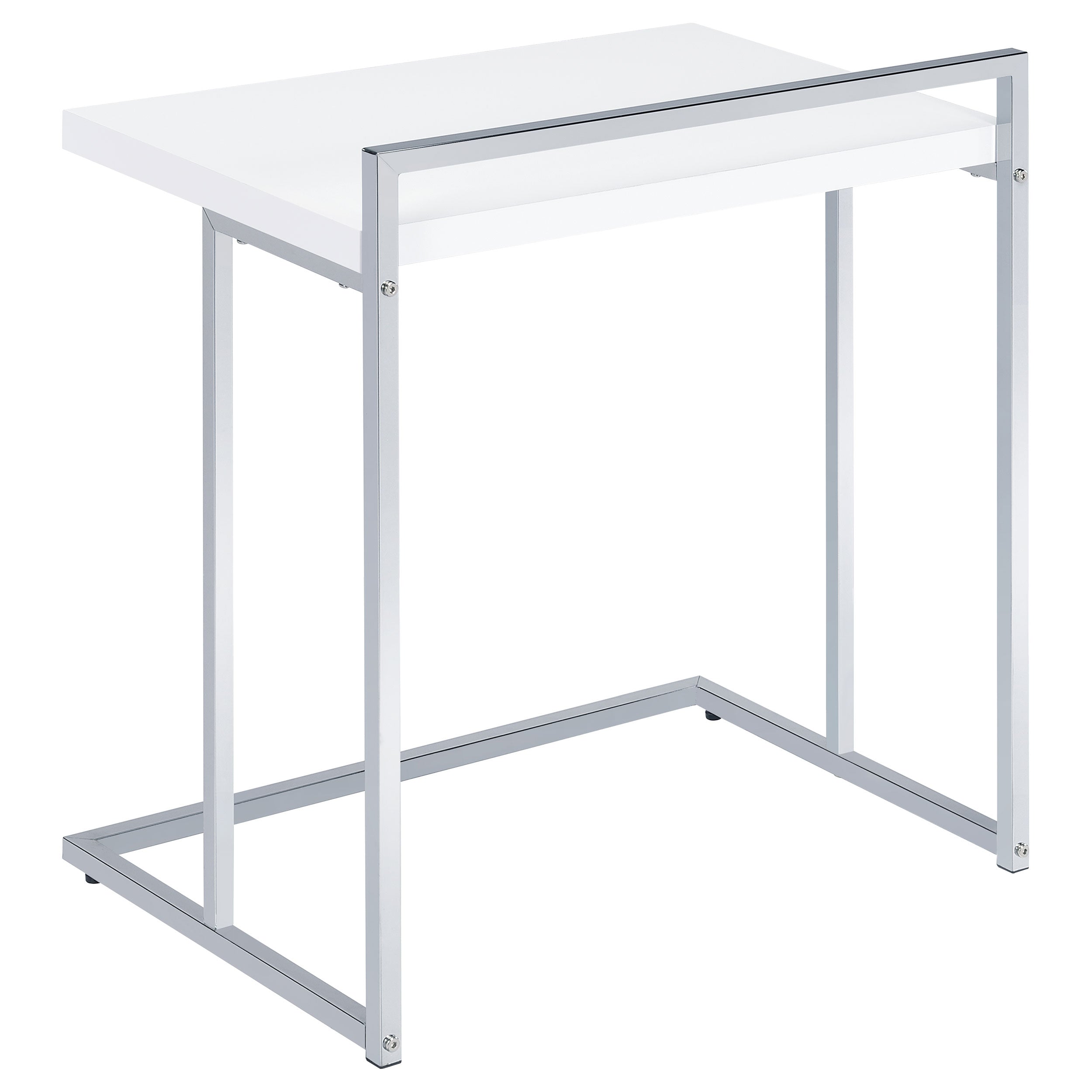 Dani Rectangular C-Shaped Sofa Side Table White High Gloss-CoasterEveryday