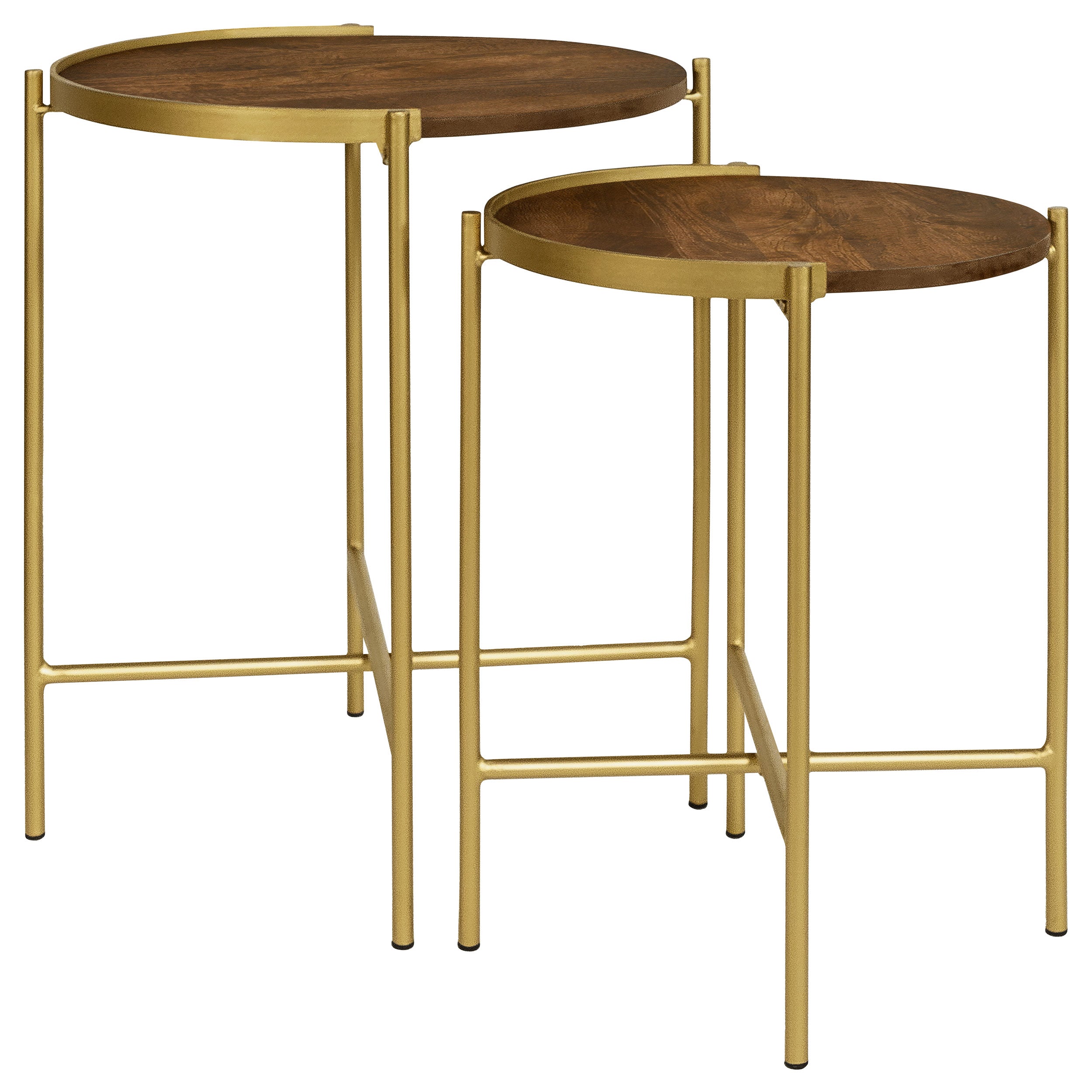 Malka 2-piece Round Wood Nesting Table Dark Brown and Gold-