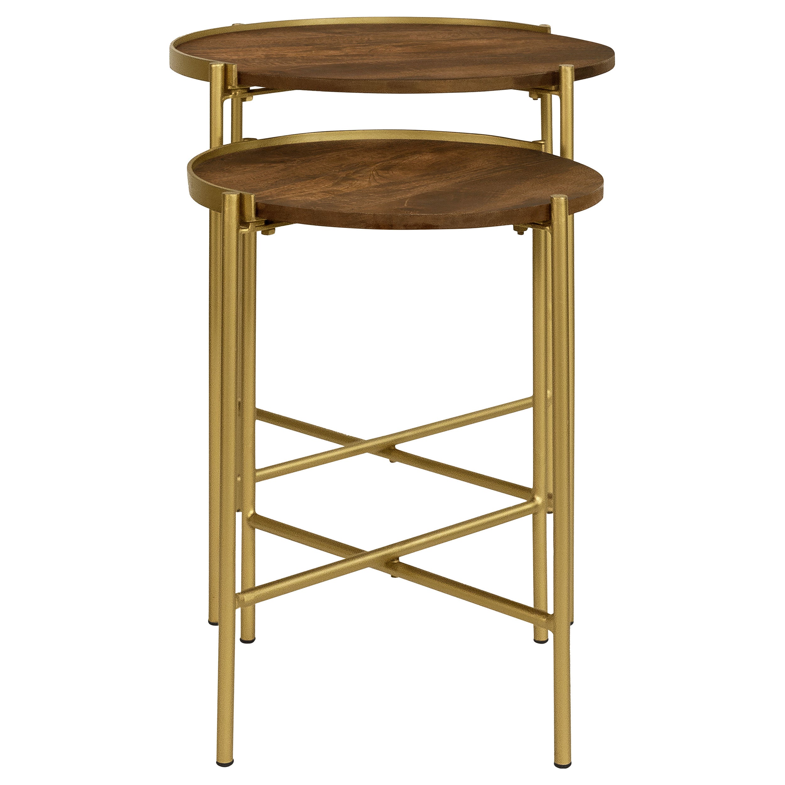 Malka 2-piece Round Wood Nesting Table Dark Brown and Gold-