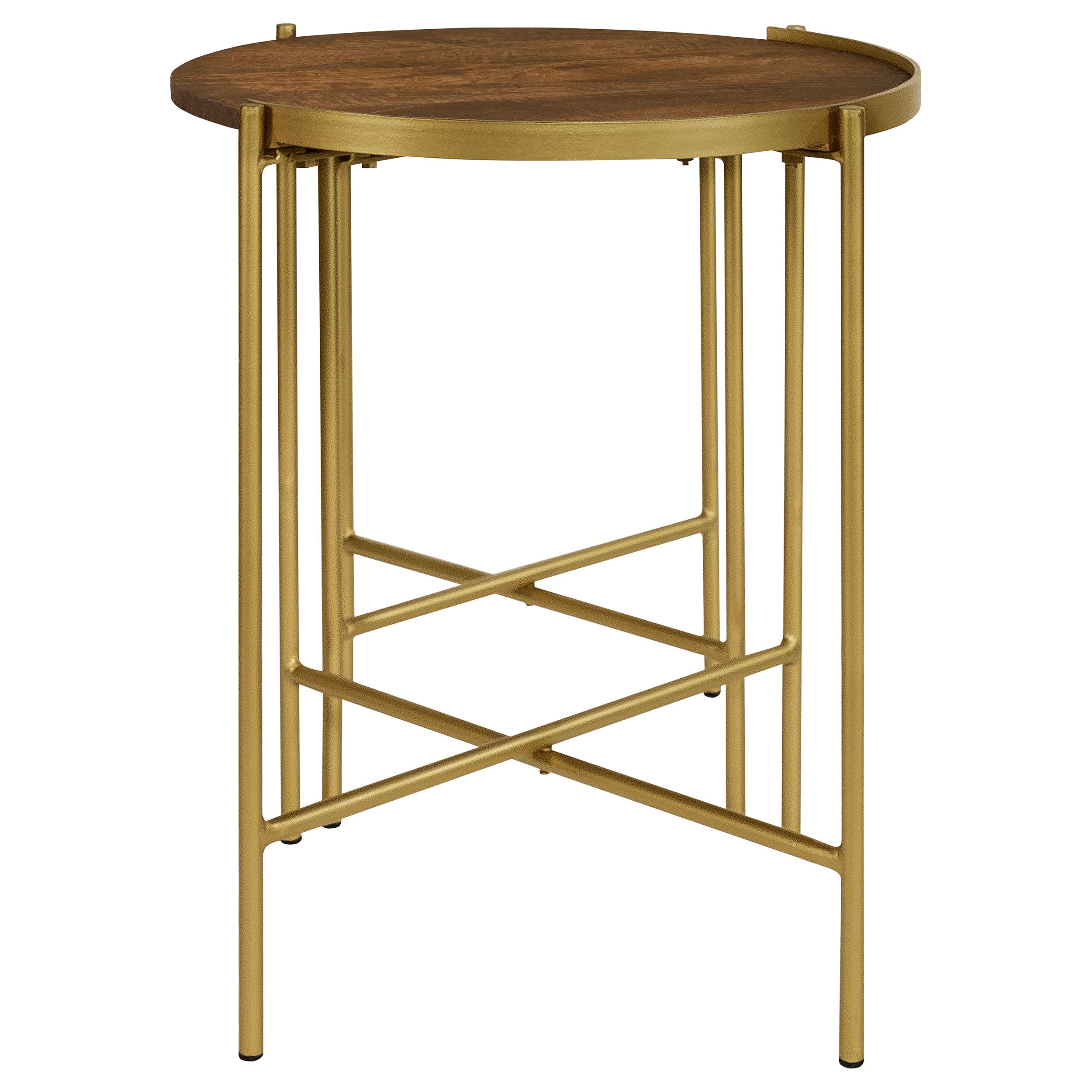 Malka 2-piece Round Wood Nesting Table Dark Brown and Gold-