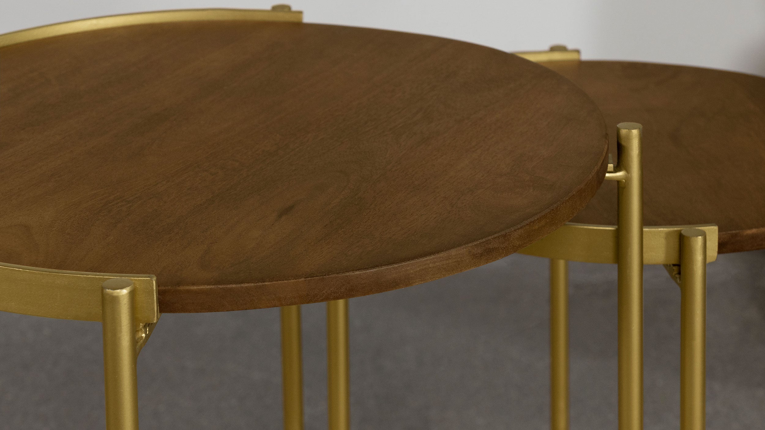 Malka 2-piece Round Wood Nesting Table Dark Brown and Gold-