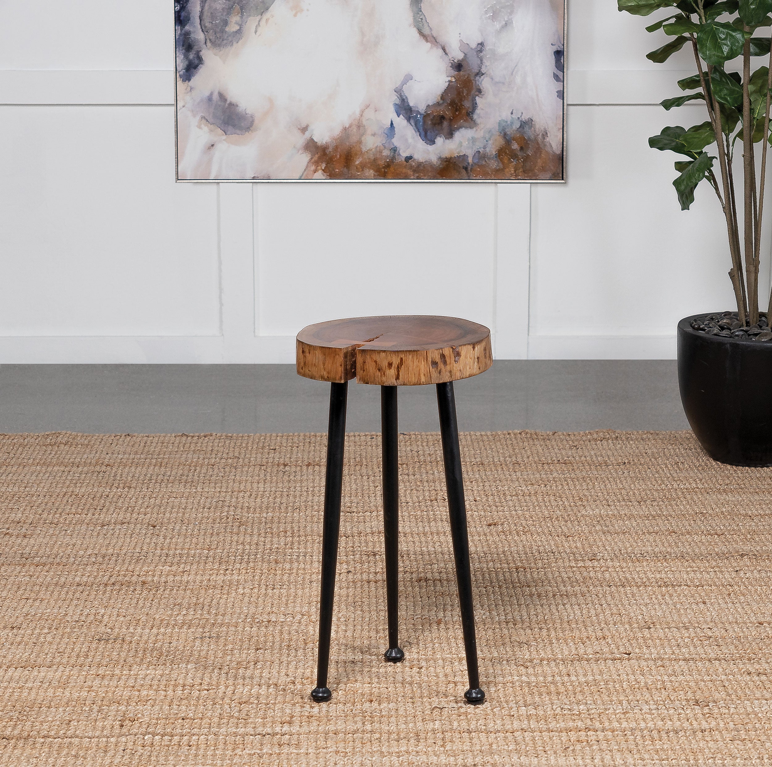 Keith Round Solid Tree Trunk Side Table Natural and Black-