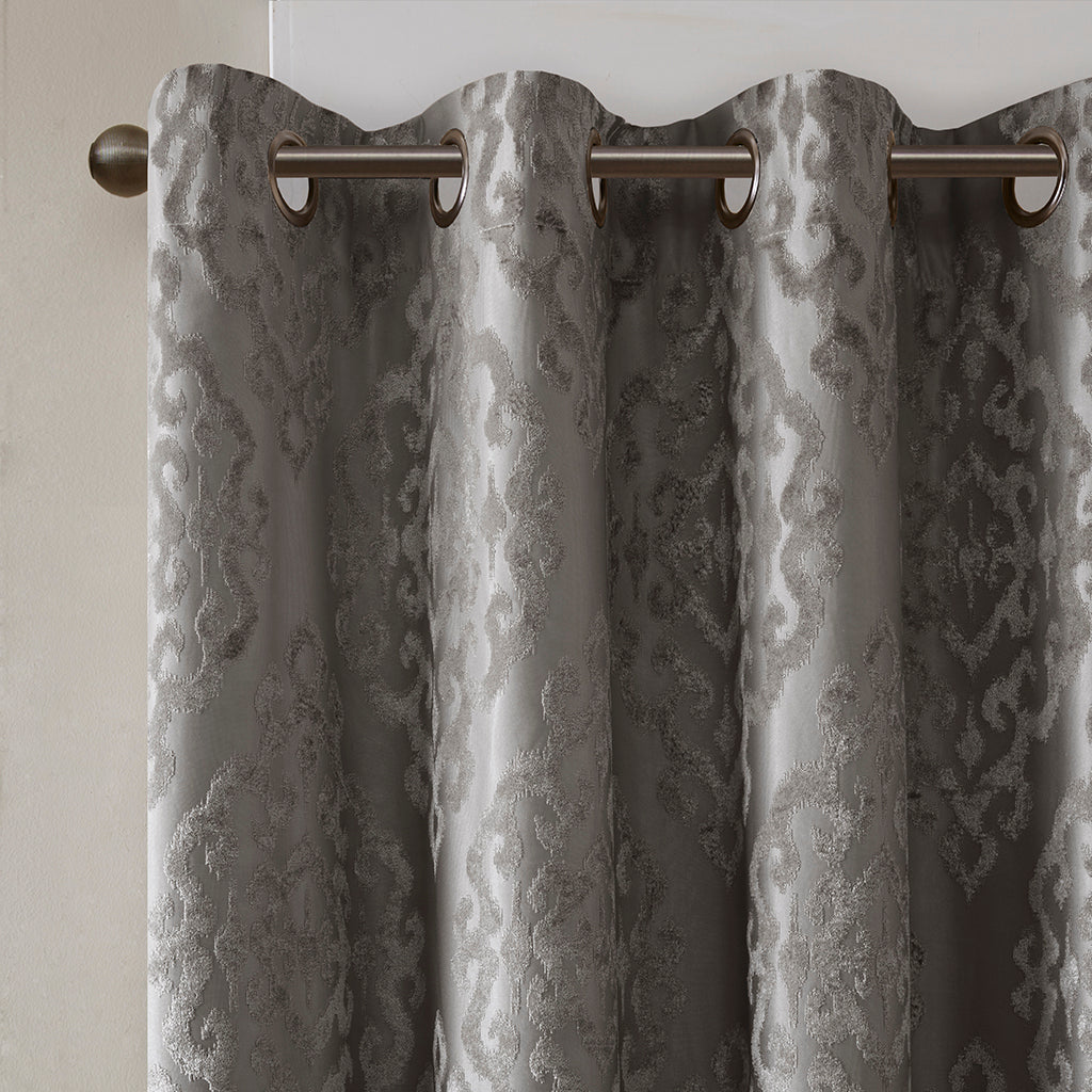 Knitted jacquard damask total blackout grommet top curtain panel (only 1 pc panel)