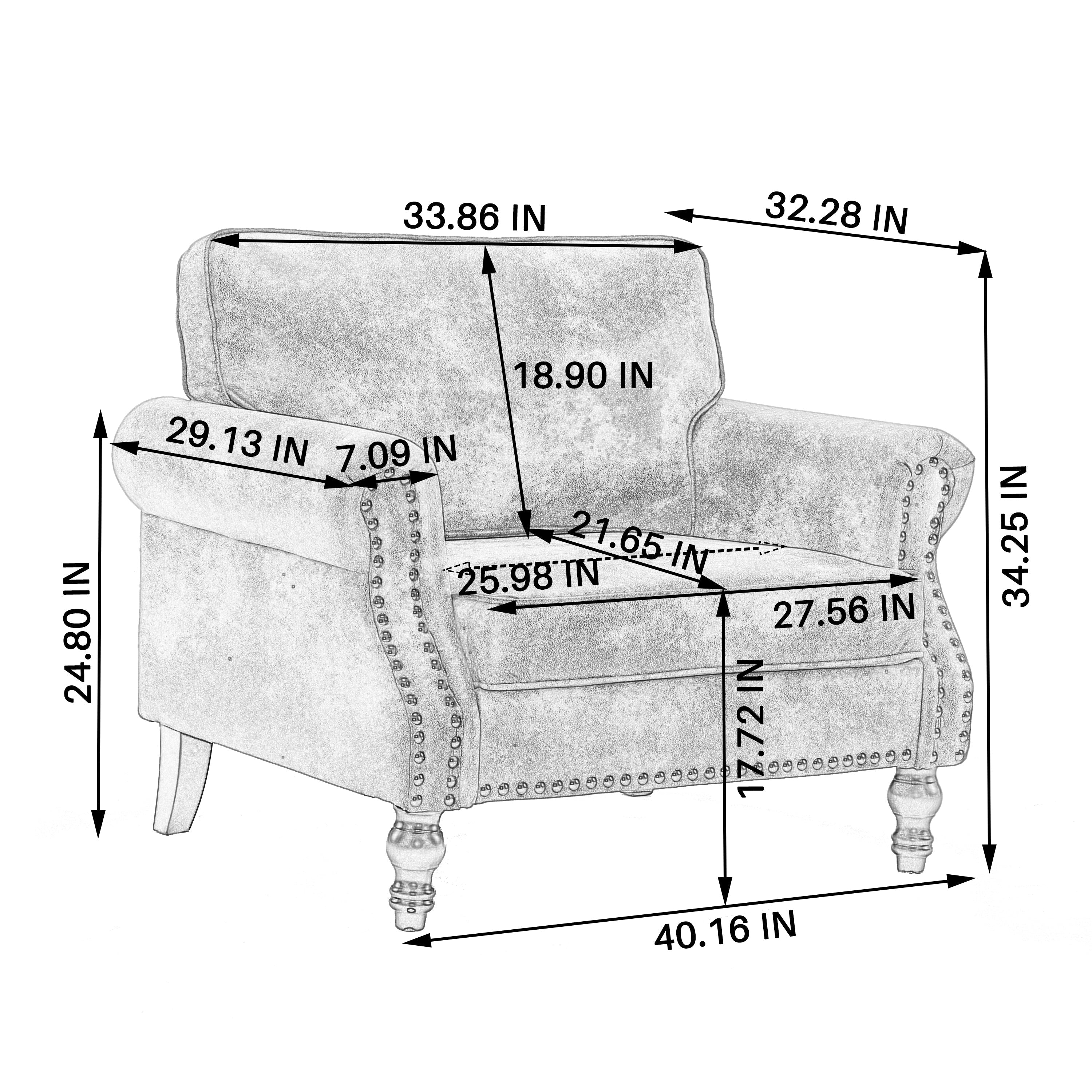 40.16 in Faux Leather Rolled Arm Sofa with Nailhead Trim Beige